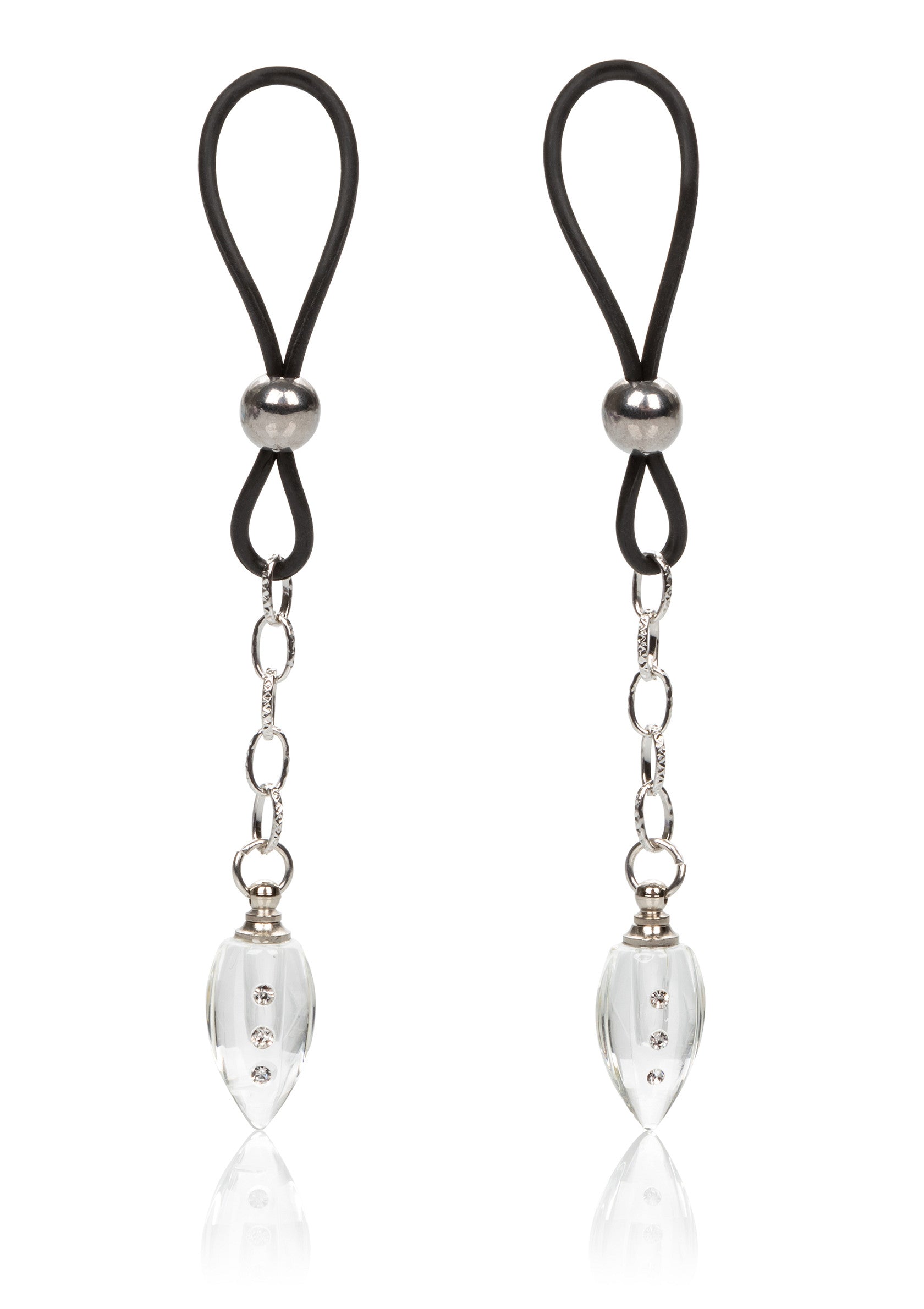 Pinces à téton décorées de chaînes et de cristaux pour une touche glamour et sensuelle.; Tepelklemmen versierd met kettingen en kristallen voor een glamoureuze en sensuele toets.; Nipple clamps adorned with chains and crystals for a glamorous and sensual touch.