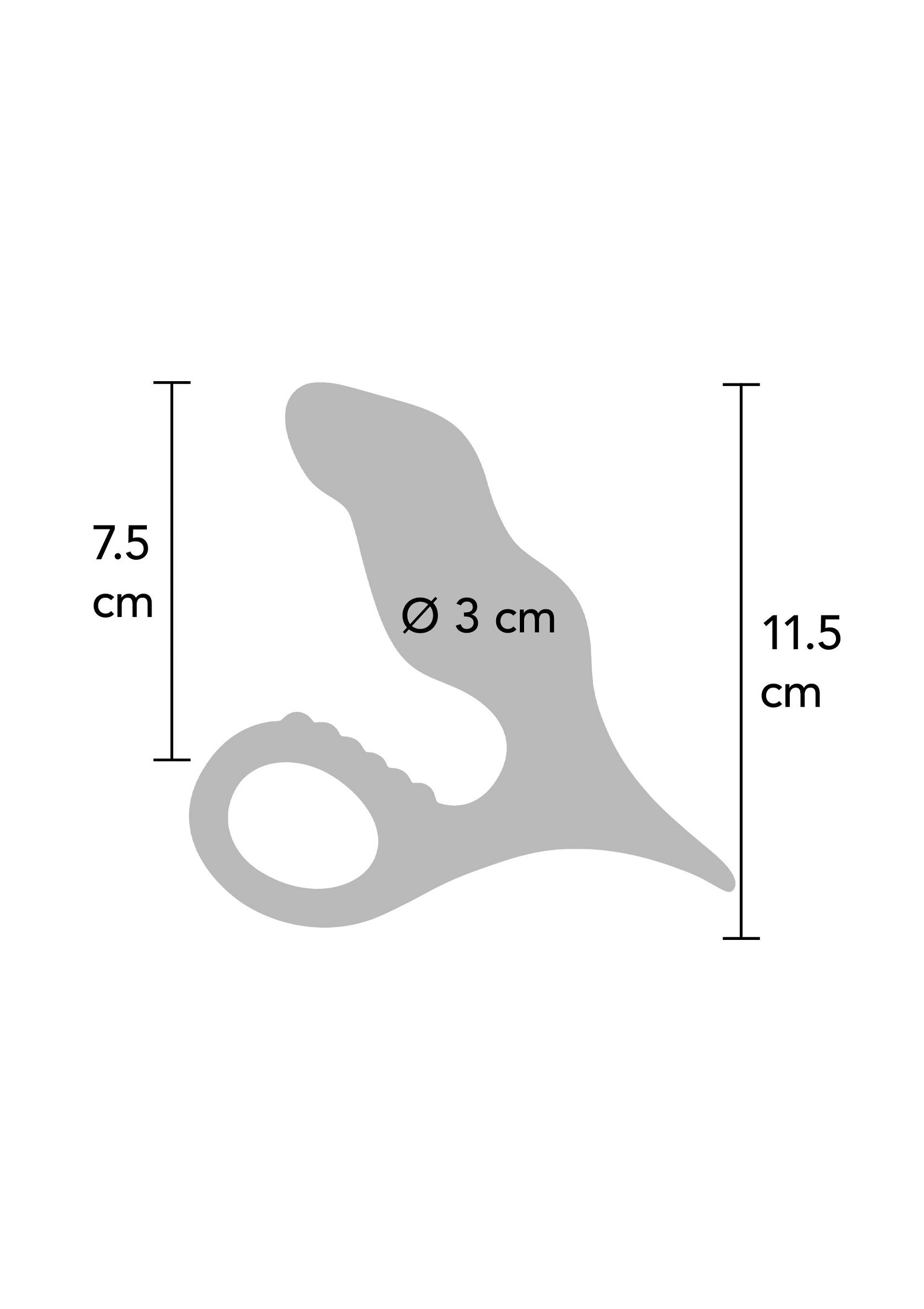 Image d'un jouet sexuel pour homme avec des dimensions indiquées: 7.5 cm, Ø 3 cm, 11.5 cm.; Afbeelding van een mannelijk speeltje met afmetingen: 7,5 cm, Ø 3 cm, 11,5 cm.; Image of a male sex toy with dimensions indicated: 7.5 cm, Ø 3 cm, 11.5 cm.