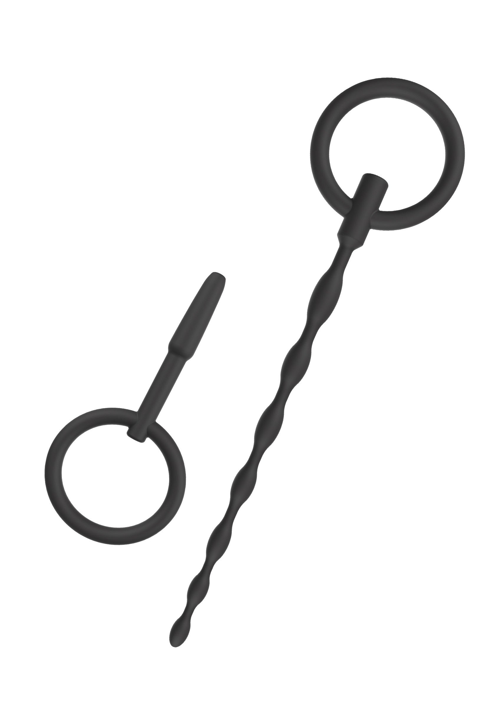 Ensemble de plugs anaux en silicone noir avec anneaux pour le plaisir anal.; Zwarte siliconen anale plug set met ringen voor anale stimulatie en plezier.; Black silicone anal plug set with rings for anal stimulation and pleasure.