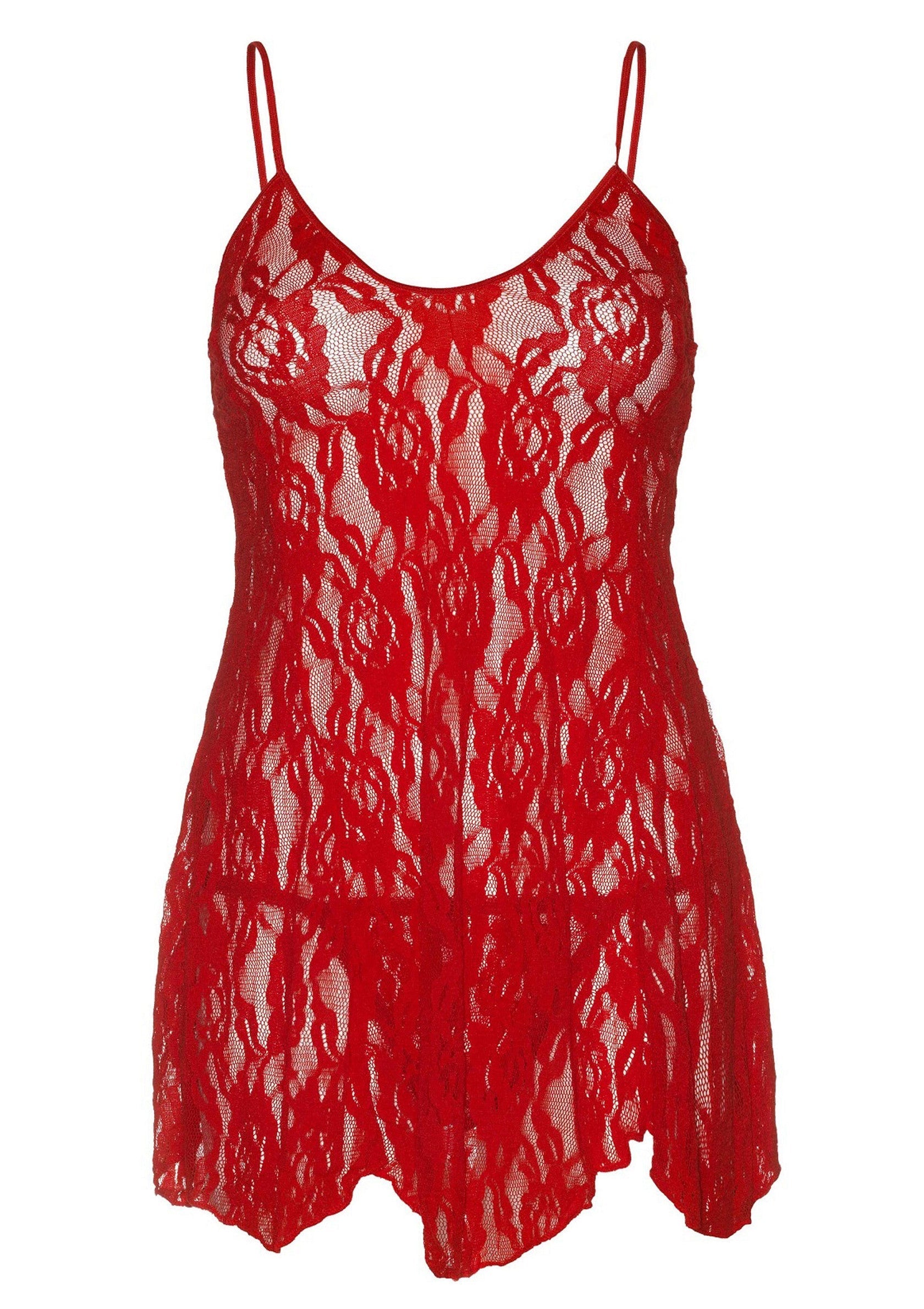 Nuisette rouge en dentelle florale, bretelles fines. Lingerie féminine, sexy et élégante.; Rode kanten babydoll met bloemmotief en dunne bandjes. Vrouwelijke, sexy en elegante lingerie.; Red floral lace babydoll with thin straps. Feminine, sexy, and elegant lingerie.