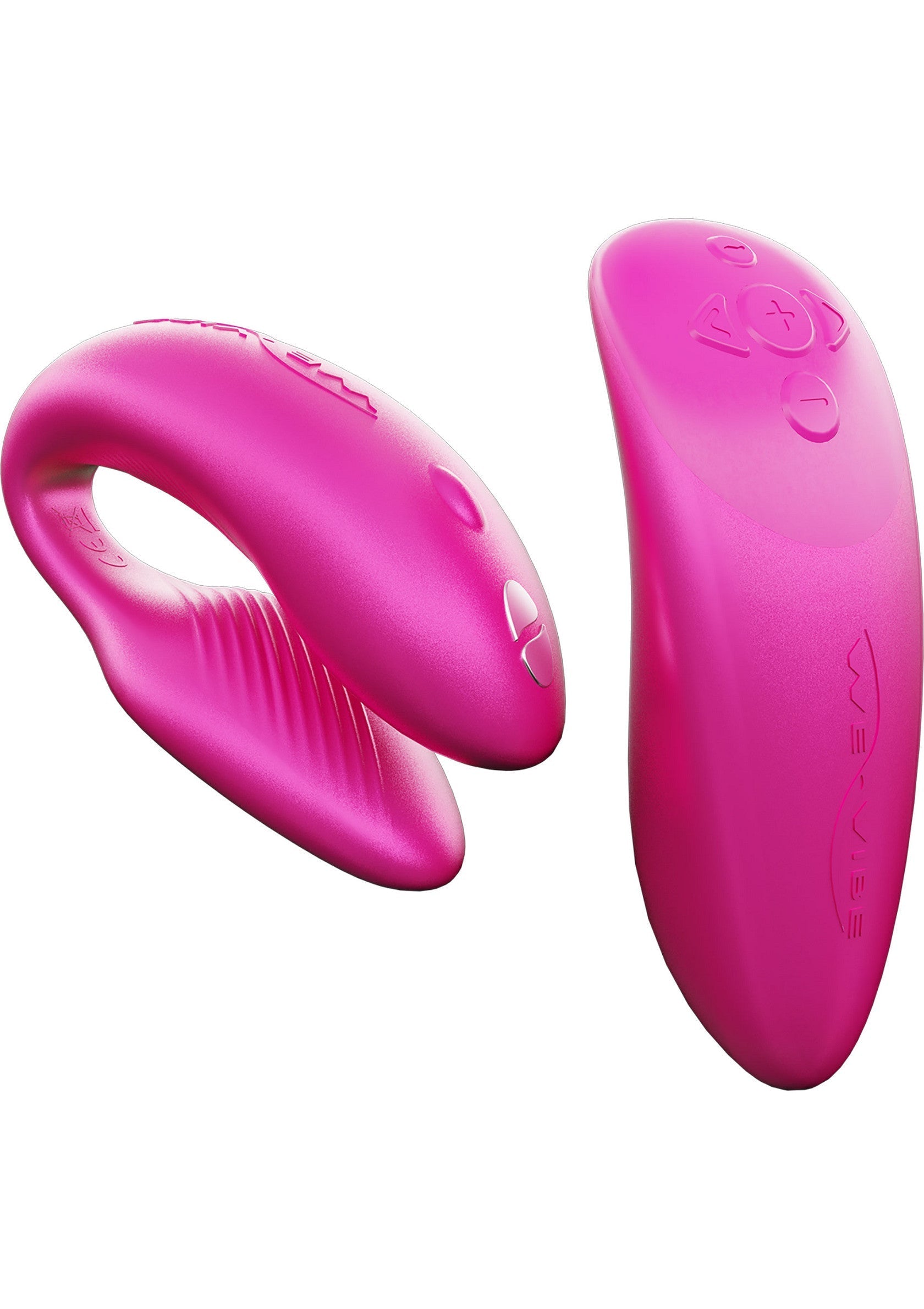 Wet for Her de We-Vibe : vibromasseur clitoridien rose vibrant avec télécommande pour un plaisir partagé.; Wet for Her van We-Vibe: levendige roze clitoris vibrator met afstandsbediening voor gedeeld plezier.; Wet for Her by We-Vibe: vibrant pink clitoral vibrator with remote control for shared pleasure.