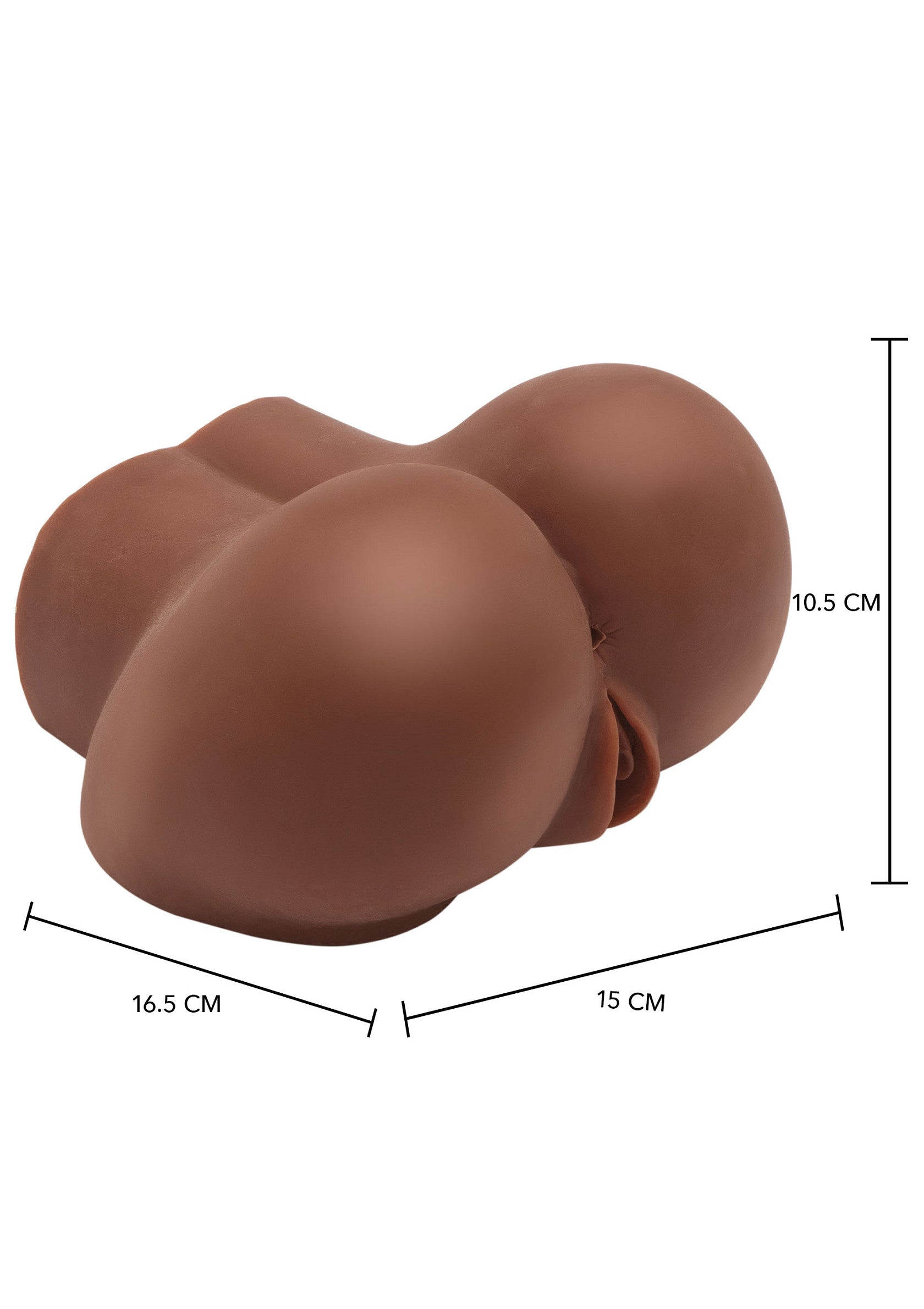 Sexe artificiel réaliste en chocolat avec mesures. Jouet intime parfait pour les adultes.; Chocoladekleurige realistische kunstvagina met afmetingen. Perfect intiem speeltje voor volwassenen.; Chocolate-colored realistic artificial vagina with measurements. Perfect intimate toy for adults.