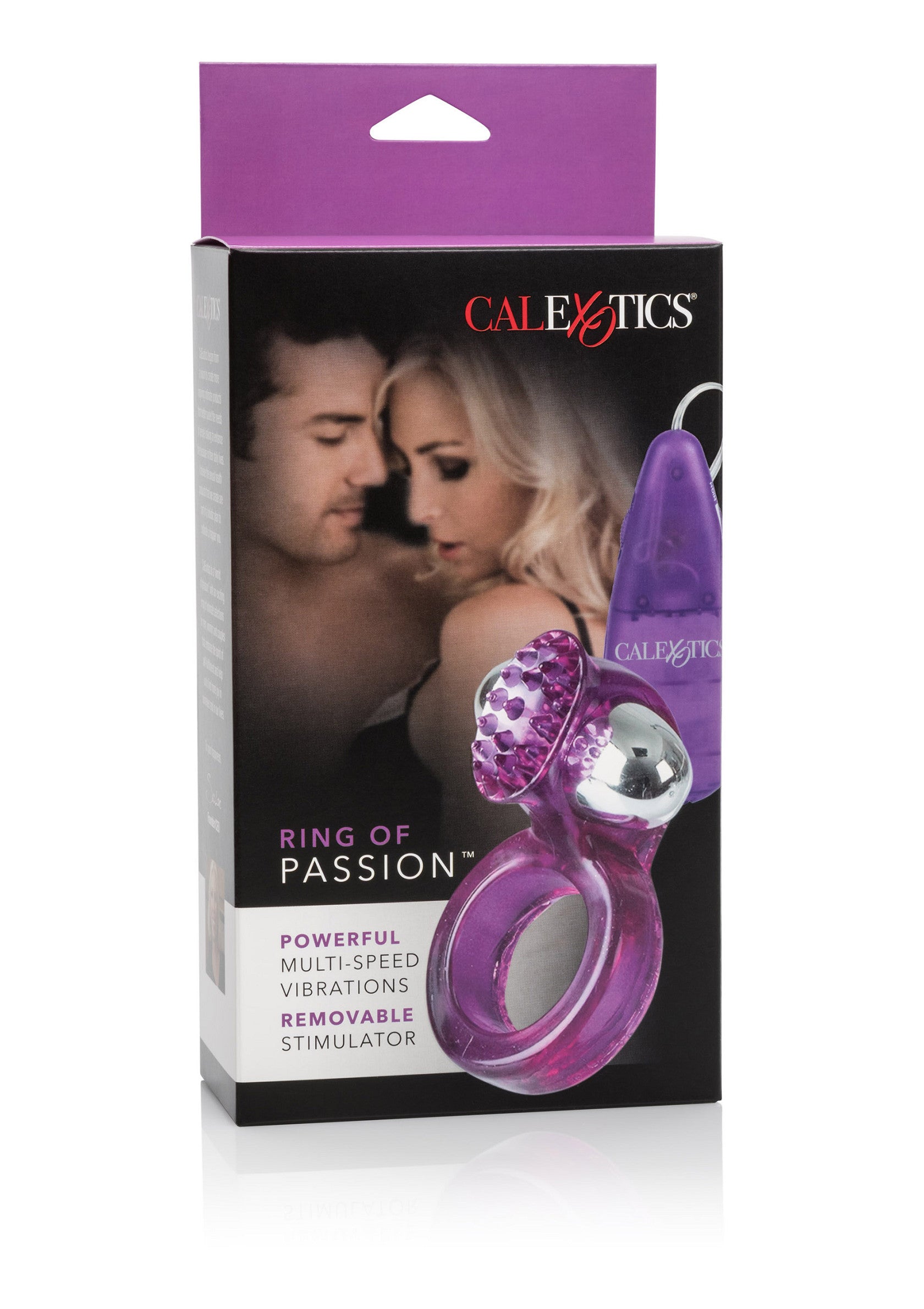 Anneau vibrant CalExotics Ring of Passion, multi-vitesses, stimulateur amovible pour des sensations intenses.; CalExotics Ring of Passion vibrerende ring, meerdere snelheden, verwijderbare stimulator voor intense sensaties.; CalExotics Ring of Passion vibrating ring, multi-speed, removable stimulator for intense sensations.