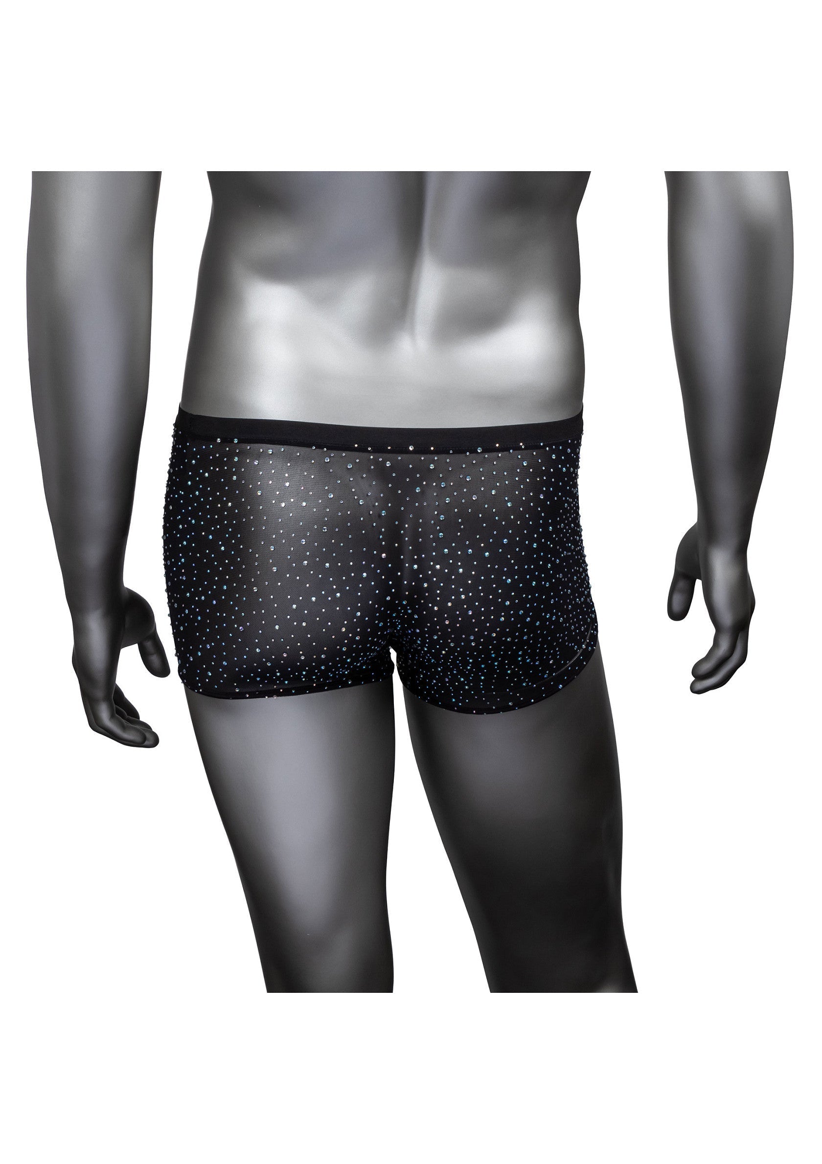 Boxer homme noir transparent avec des petits points brillants.; Zwarte, transparante herenboxer met kleine, glinsterende stippen.; Black, transparent men's boxer with small, sparkling dots.