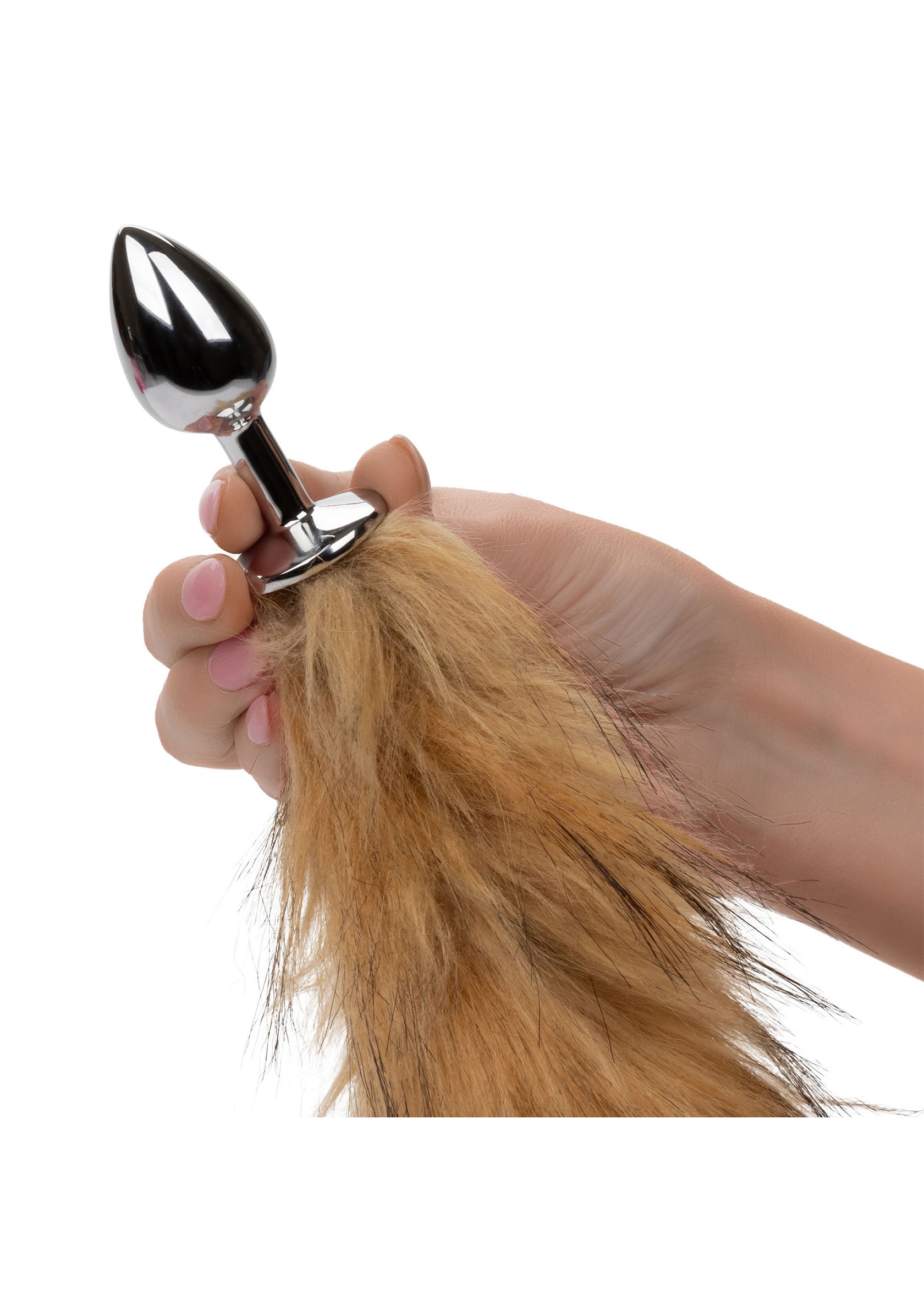 Plug anal en métal avec queue de fourrure marron, pour des jeux coquins et une touche animale.; Metalen anaal plug met bruine staart. Laat je innerlijke beest los met dit speeltje.; Metal anal plug with brown faux fur tail. Unleash your inner animal with this playful toy.