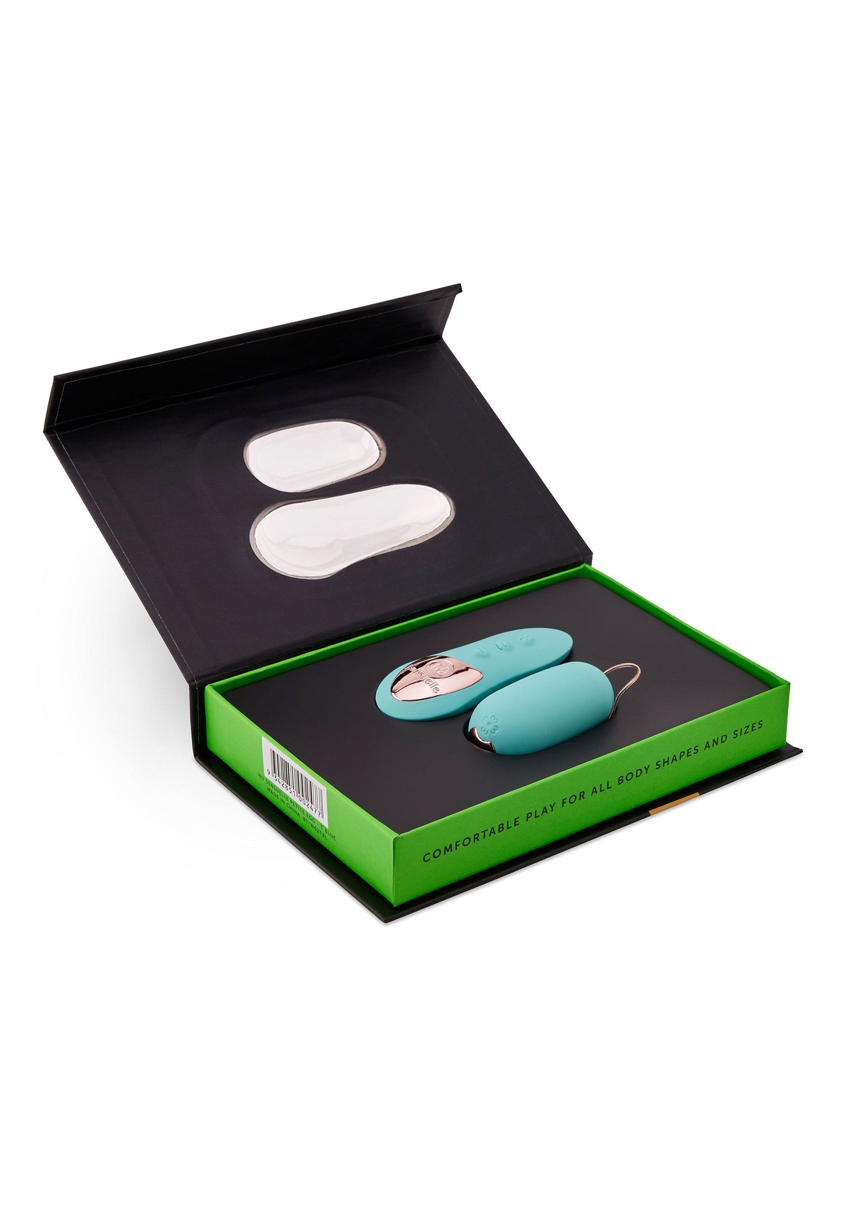 Coffret de bien-être turquoise avec deux accessoires pour une expérience sensorielle unique et personnelle.; Turquoise wellness set met twee accessoires voor een unieke en persoonlijke zintuiglijke ervaring.; Turquoise wellness set featuring two accessories for a unique and personal sensory experience.