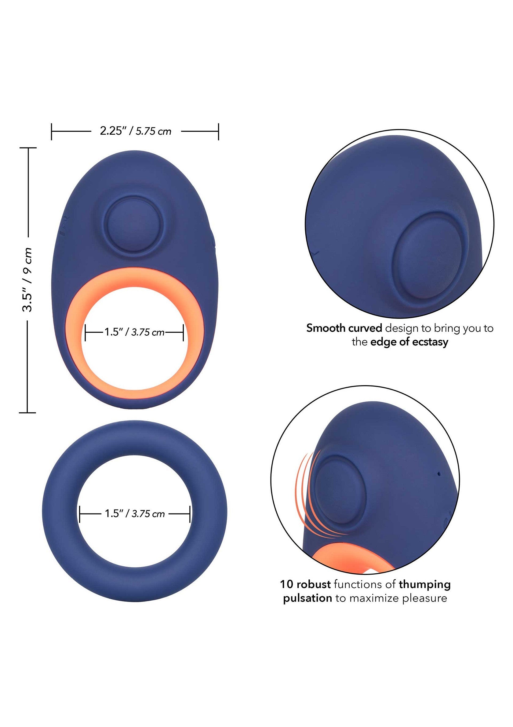 Anneau vibrant pour pénis avec 10 modes de vibration pour un plaisir intense.; Vibrerende penisring met 10 vibratiestanden voor intens genot.; Vibrating penis ring with 10 vibration modes for intense pleasure.