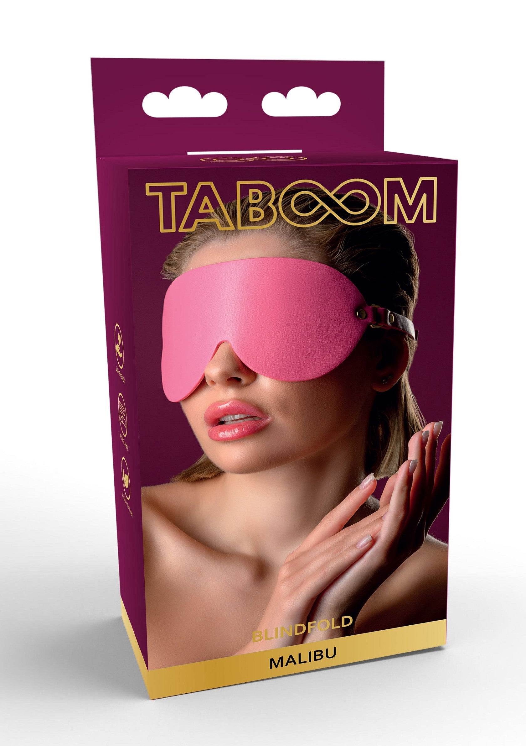 Masque de sommeil Taboom Malibu rose, pour des nuits paisibles et sensuelles. Accessoire de lingerie, idéal pour pimenter vos jeux coquins.; Taboom Malibu roze blinddoek voor rustige en sensuele nachten. Lingerie accessoire, ideaal om je ondeugende spelletjes op te fleuren.; Taboom Malibu pink blindfold for peaceful & sensual nights. Lingerie accessory, ideal to spice up your kinky games.