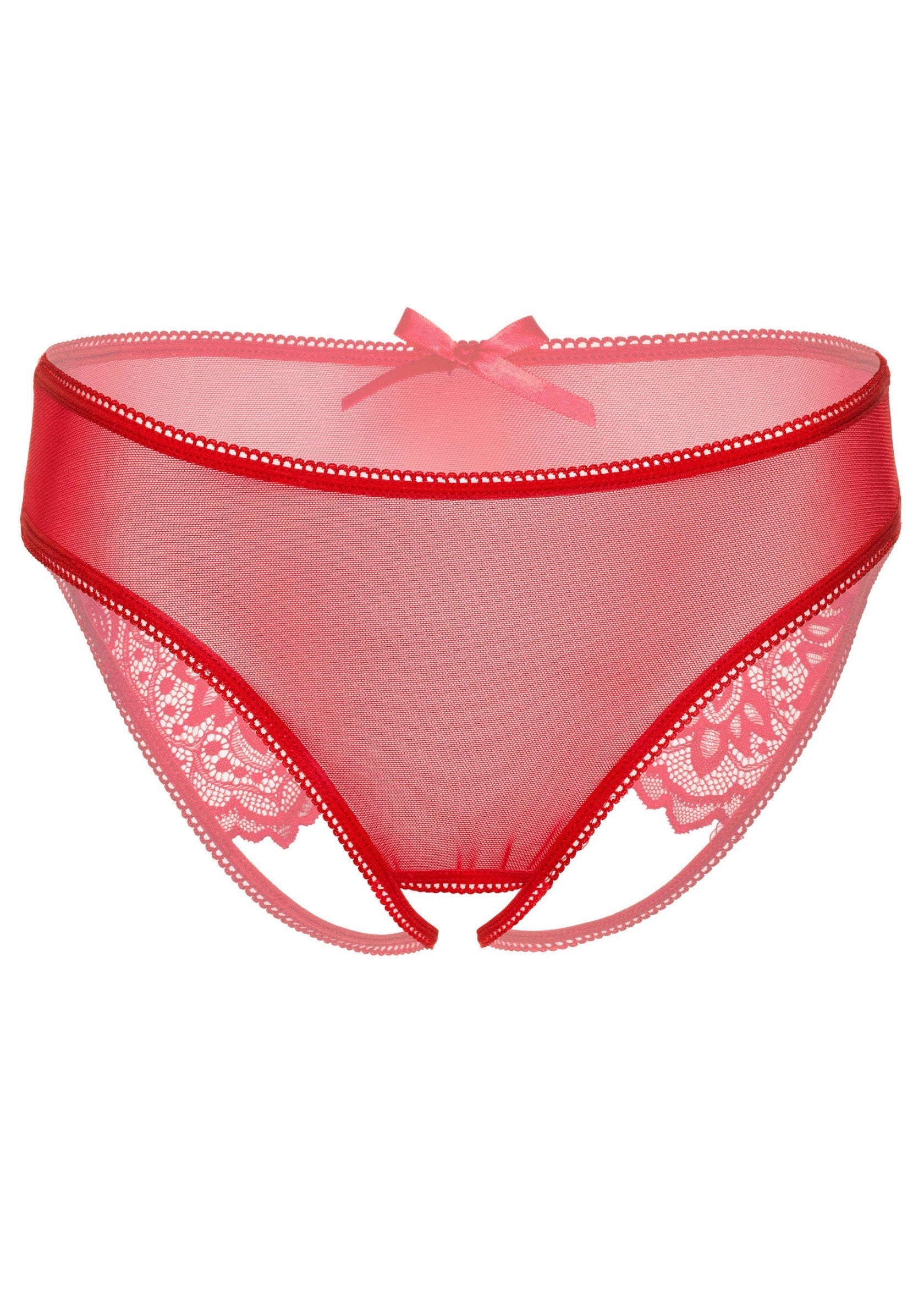 Culotte rouge en tulle avec nœud et détails en dentelle. Sexy et élégant.; Rode kanten string met strik detail. Sexy en elegant. ; Red mesh brief with bow and lace details. Sexy and elegant.
