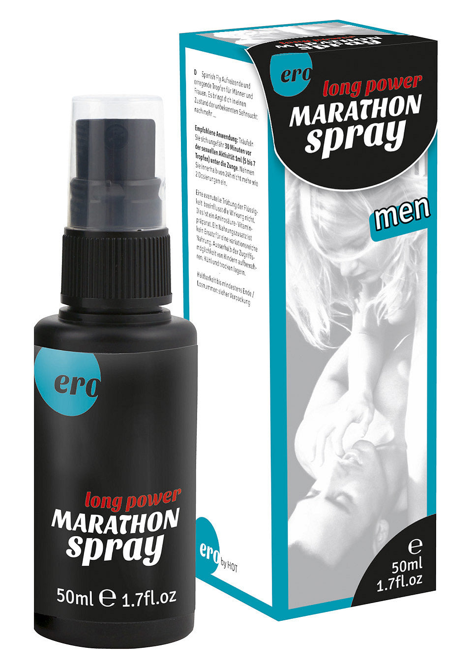 Ero long power Marathon spray pour hommes, 50ml. Spray retardant pour prolonger le plaisir.; Ero long power Marathon spray voor mannen, 50ml. Vertragende spray voor langer plezier.; Ero long power Marathon spray for men, 50ml. Desensitizing spray for extended pleasure.