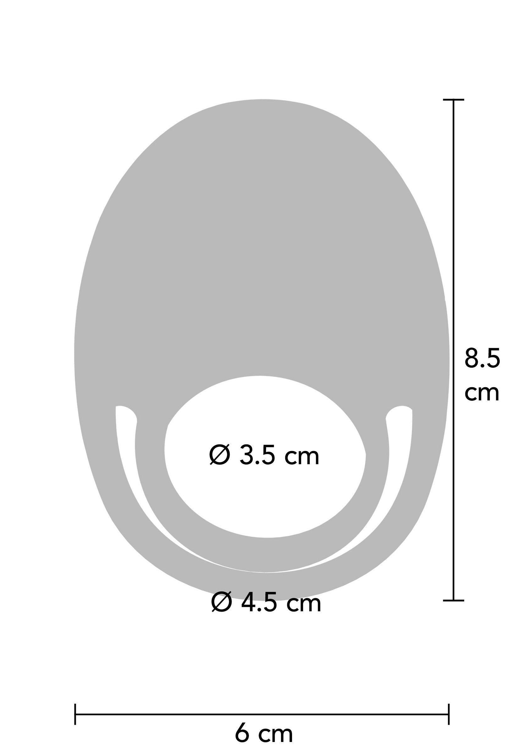 Schéma technique d'un accessoire ovale avec dimensions. Idéal pour les spécifications produit.; Technische tekening van een ovaal accessoire met afmetingen. Ideaal voor productspecificaties.; Technical drawing of an oval accessory with dimensions. Ideal for product specifications.