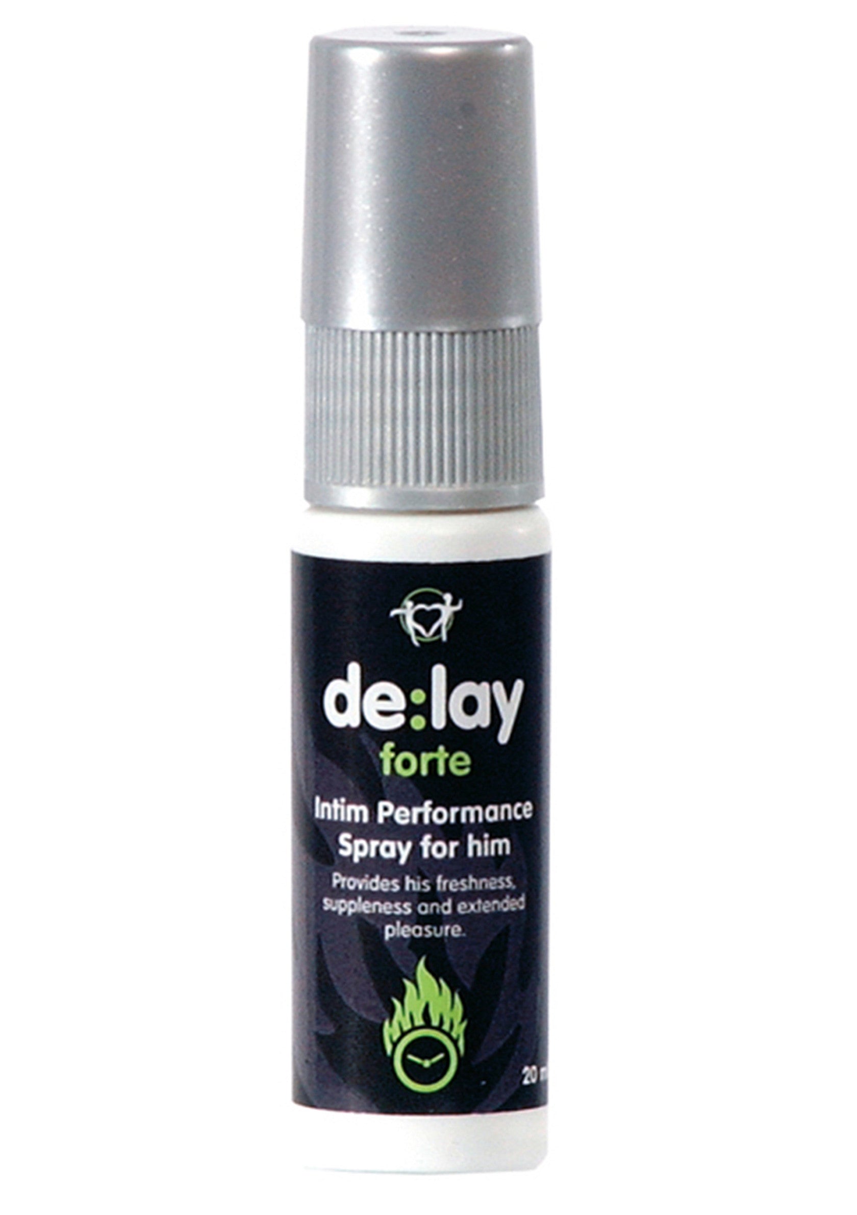 Spray intime de performance Delay Forte pour homme, pour plus de fraîcheur et de plaisir prolongé.; Delay Forte intieme performancespray voor mannen, voor meer frisheid en verlengd plezier.; Delay Forte intimate performance spray for men, for freshness, suppleness and extended pleasure.