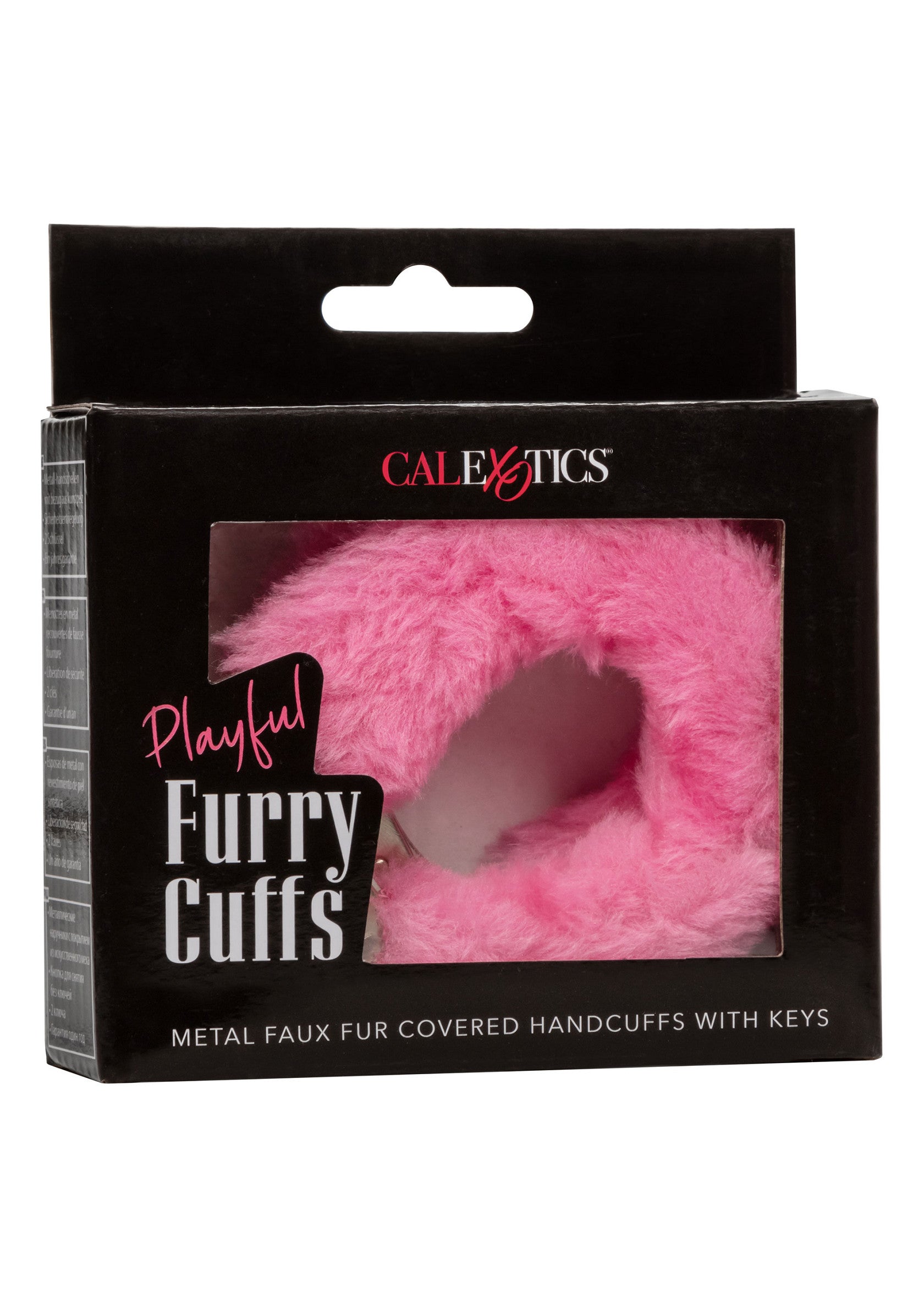 Menottes en fausse fourrure rose CalExotics. Ajoutez une touche de douceur à vos jeux coquins. Avec clés.; CalExotics roze, harige handboeien. Voeg een vleugje zachtheid toe aan je ondeugende spelletjes. Met sleutels.; CalExotics pink furry handcuffs. Add a touch of softness to your kinky games. Comes with keys.