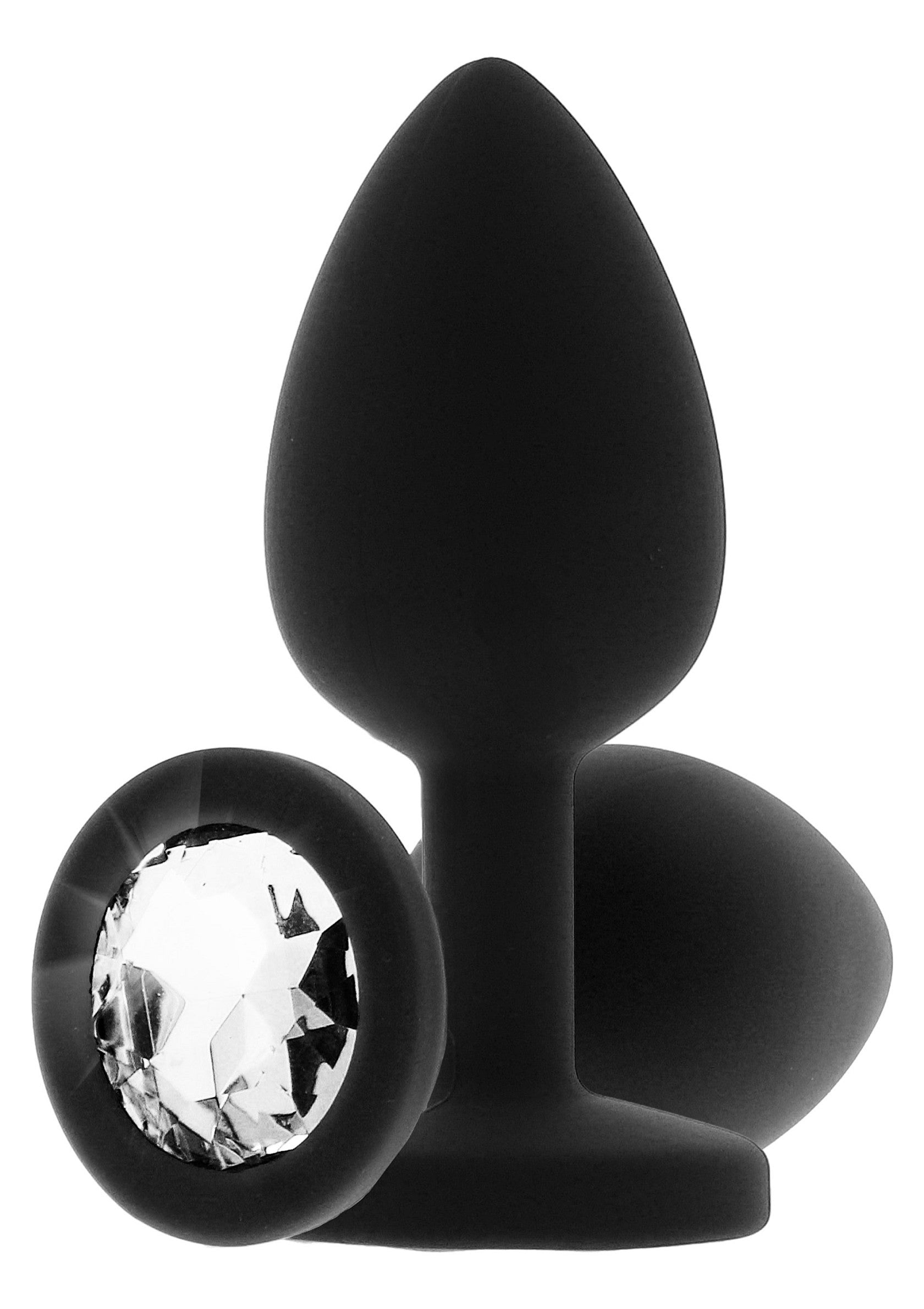 Plug anal noir avec un bijou en cristal étincelant pour une touche d'élégance coquine et de plaisir raffiné.; Zwarte anale plug met een sprankelend kristaljuweel voor een vleugje ondeugende elegantie en verfijnd plezier.; Black butt plug with a sparkling crystal jewel for a touch of naughty elegance and refined pleasure.