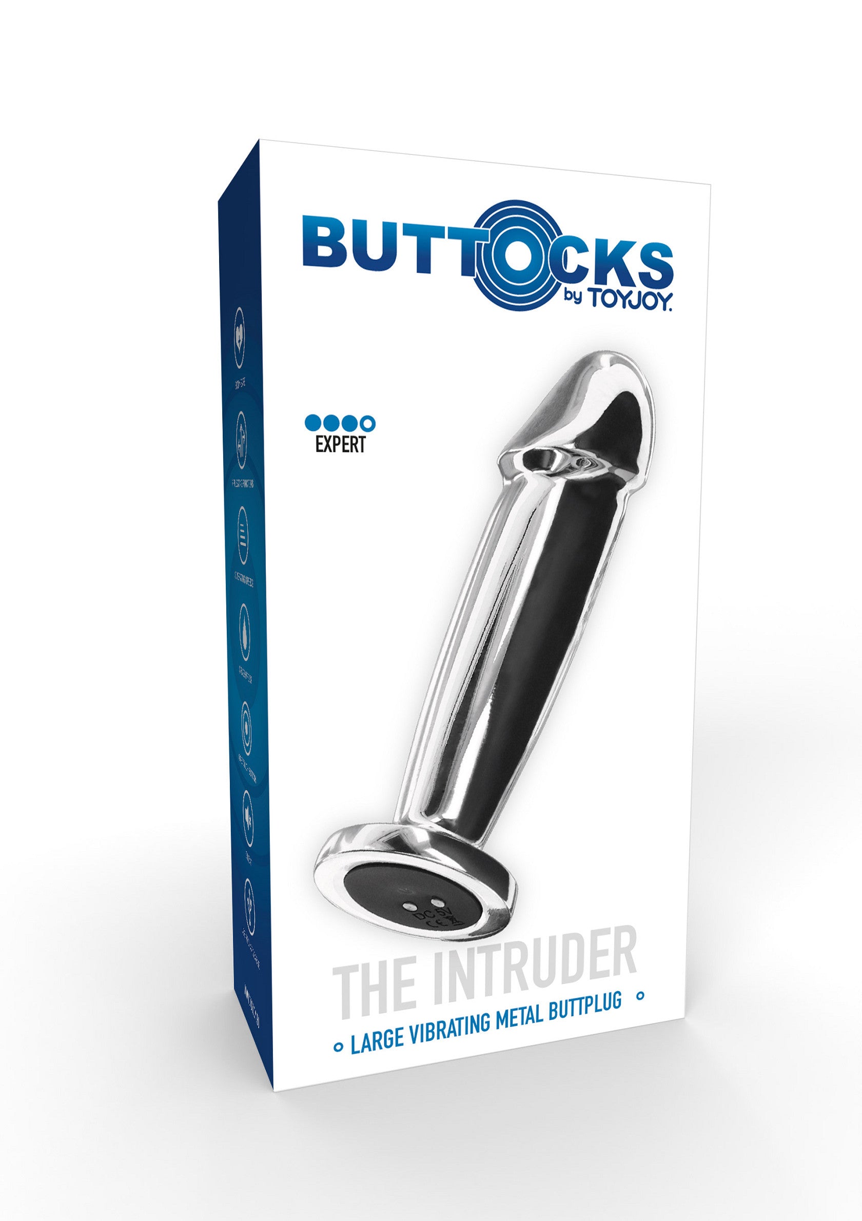 Buttocks The Intruder, plug anal vibrant en métal pour une expérience experte par ToyJoy.; Buttocks The Intruder, een vibrerende metalen buttplug voor een ervaren sensatie van ToyJoy.; Buttocks The Intruder, a vibrating metal butt plug for an expert experience by ToyJoy. 