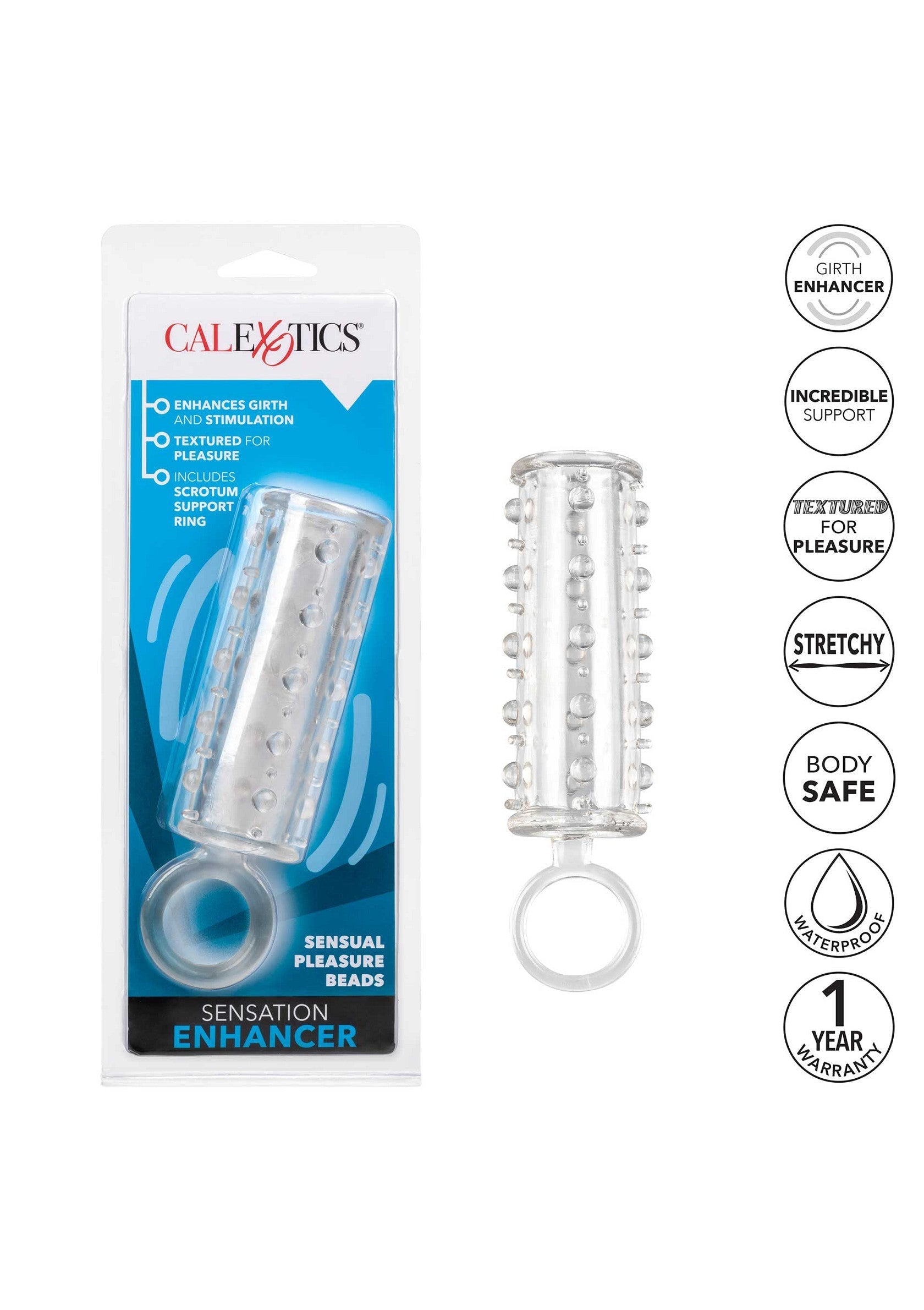 Améliorez votre plaisir avec Calexotics Sensation Enhancer!  Anneau pénien texturé pour plus de sensations.; Vergroot je plezier met de Calexotics Sensation Enhancer! Getextureerde penisring voor extra sensatie.; Enhance your pleasure with Calexotics Sensation Enhancer! Textured cock ring for extra sensation.