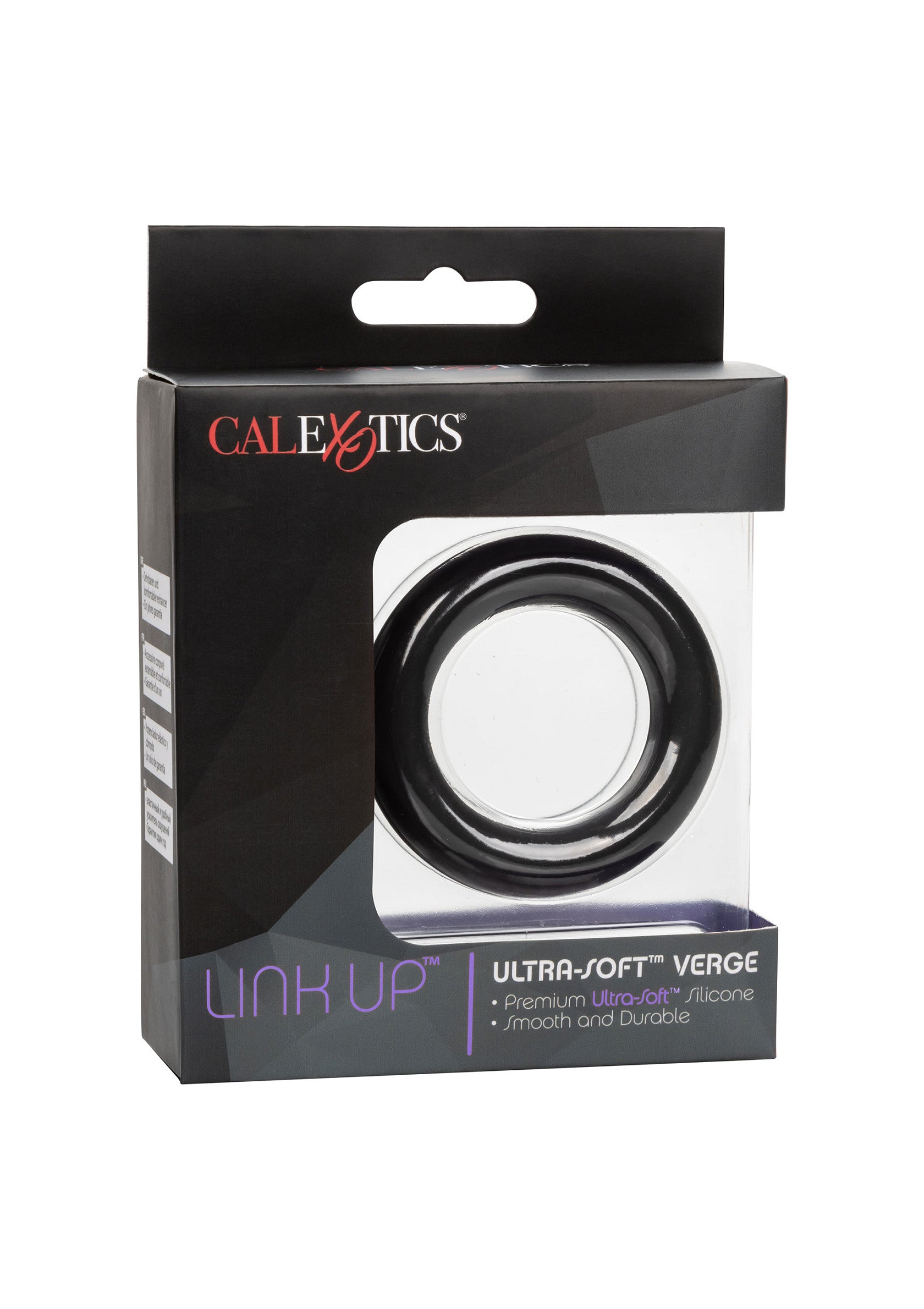 Anneau pénien CalExotics Link Up Verge ultra-doux. Silicone lisse et durable pour un plaisir intense.; CalExotics Link Up Verge penisring, ultra-zacht. Soepele en duurzame siliconen voor intens plezier.; CalExotics Link Up Verge cock ring, ultra-soft. Smooth, durable silicone for intense pleasure.