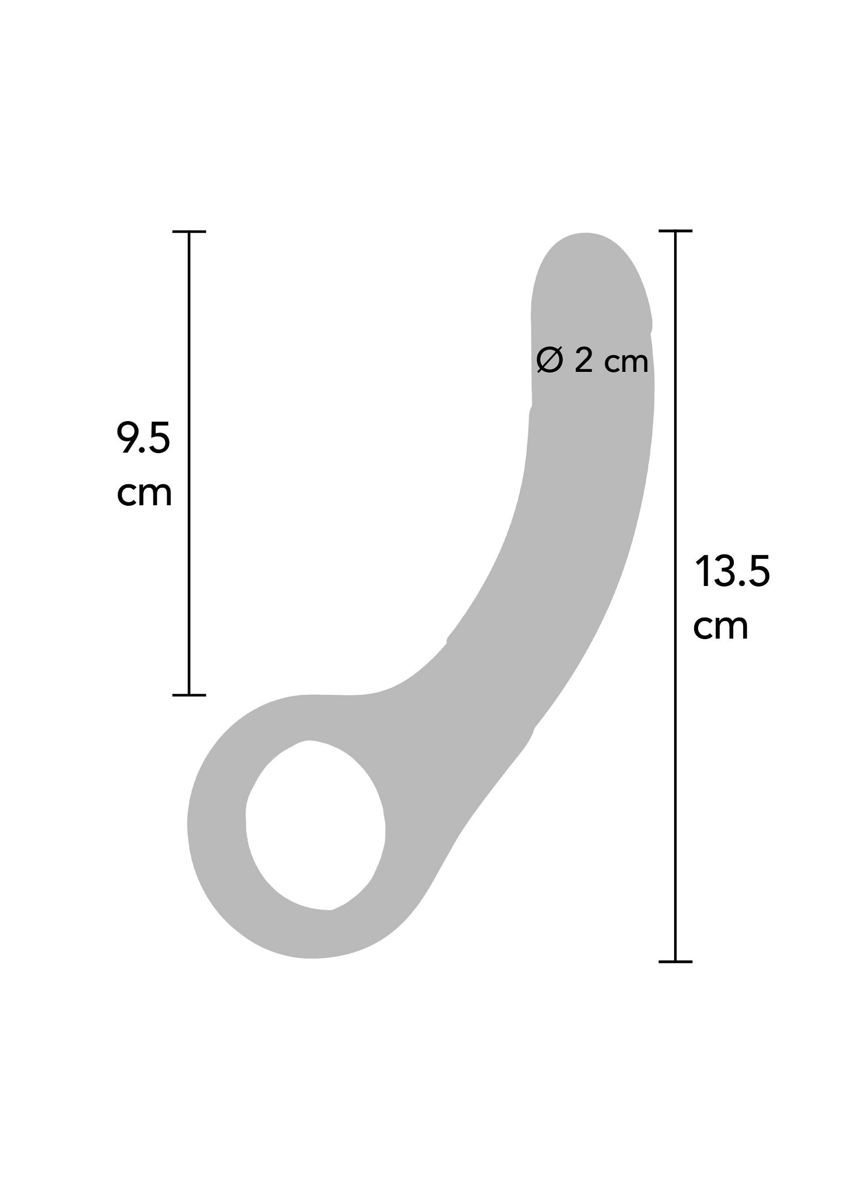 Diagramme de vibromasseur avec des dimensions spécifiques. Dimensions : 13,5 cm x 9,5 cm et un diamètre de 2 cm.; Vibrator diagram met specifieke afmetingen. Afmetingen: 13,5 cm x 9,5 cm en een diameter van 2 cm.; Vibrator diagram with specific dimensions. Dimensions: 13.5 cm x 9.5 cm and a diameter of 2 cm.