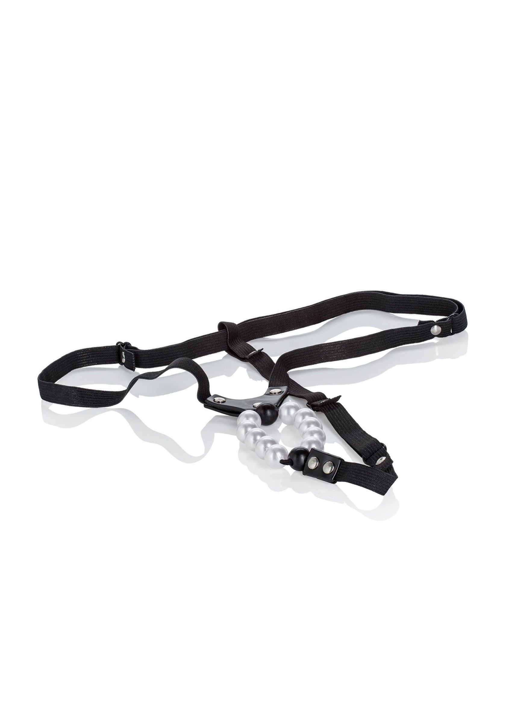 Harnais de corps noir avec des perles, accessoire de lingerie audacieux et élégant.; Zwart body harnas met parels, een gedurfde en elegante lingerie accessoire.; Black body harness with pearls, a bold and elegant lingerie accessory.