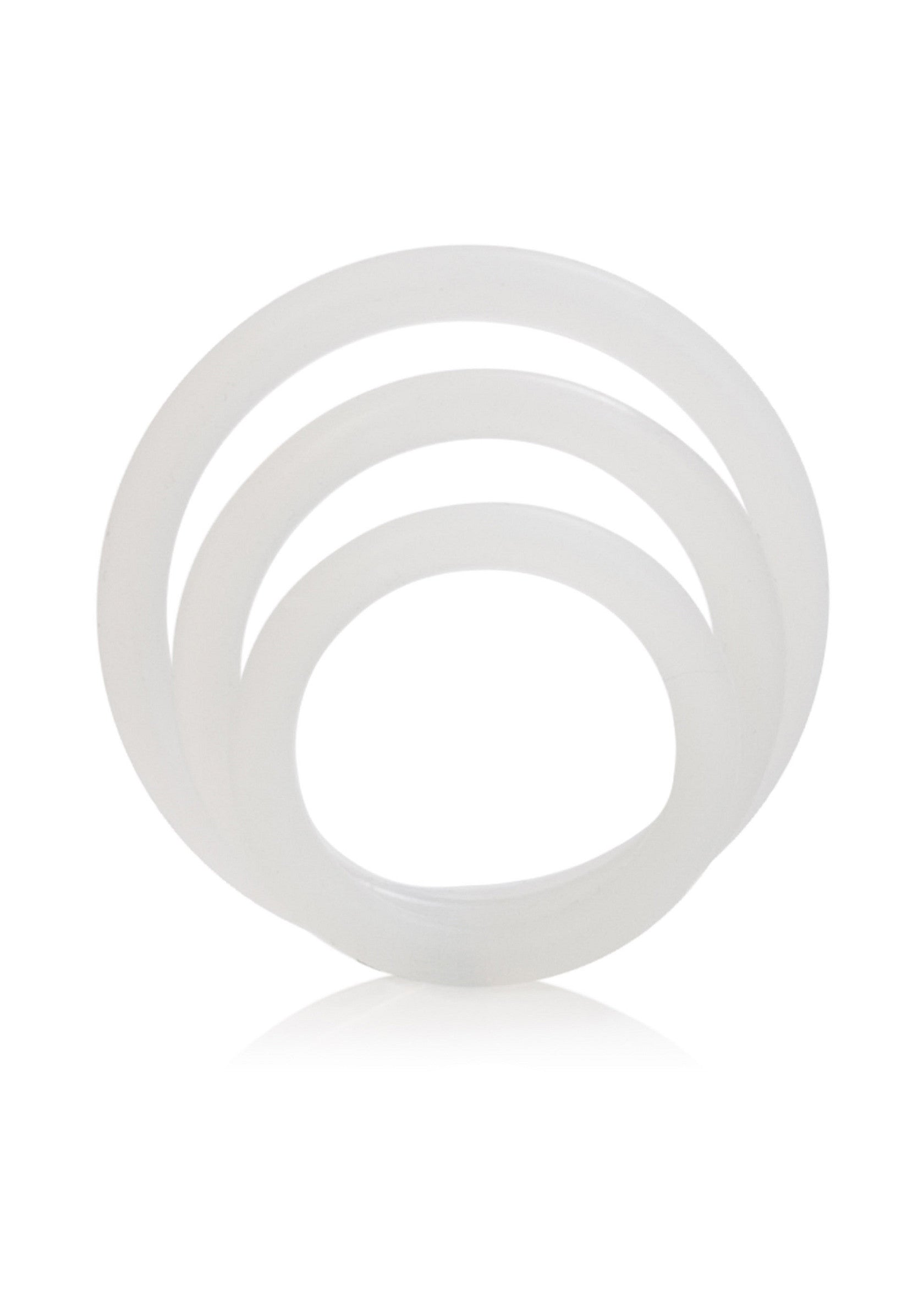 Ensemble de trois anneaux blancs imbriqués, idéal pour la décoration moderne.; Set van drie witte, in elkaar grijpende ringen, ideaal voor moderne decoratie.; Set of three white, interlocking rings, ideal for modern decor.