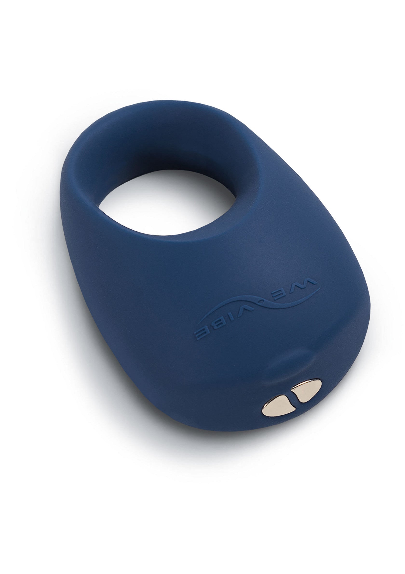 Image d'un anneau vibrant We-Vibe Tango X bleu marine. Accessoire pour adultes, stimulant et discret.; Afbeelding van een marineblauwe We-Vibe Tango X vibrerende ring. Een discreet en stimulerend accessoire voor volwassenen.; Image of a navy blue We-Vibe Tango X vibrating cock ring. A discreet and stimulating adult accessory.