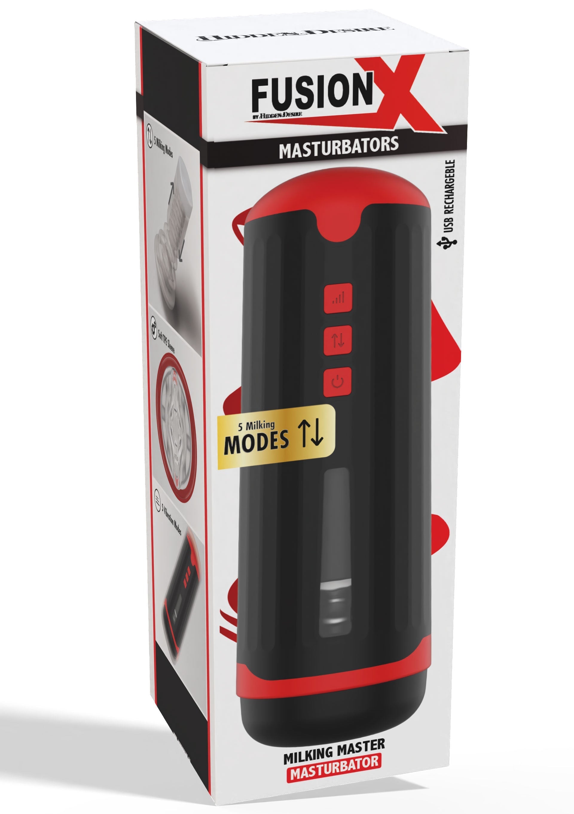 Fusion X Milking Master, un masturbateur rechargeable USB avec 5 modes de plaisir. Découvrez une nouvelle dimension du plaisir personnel.; Fusion X Milking Master, een USB-oplaadbare masturbator met 5 genotsstanden. Ontdek een nieuwe dimensie van persoonlijk genot.; Fusion X Milking Master, a USB rechargeable masturbator with 5 pleasure modes. Discover a new dimension of personal pleasure.
