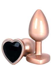 Ensemble de plugs anaux en or rose avec un bouchon en forme de cœur noir, élégant et discret.; Roze gouden buttplug set met een zwarte hartvormige plug, elegant en discreet.; Rose gold butt plug set with a black heart shaped plug, elegant and discreet.