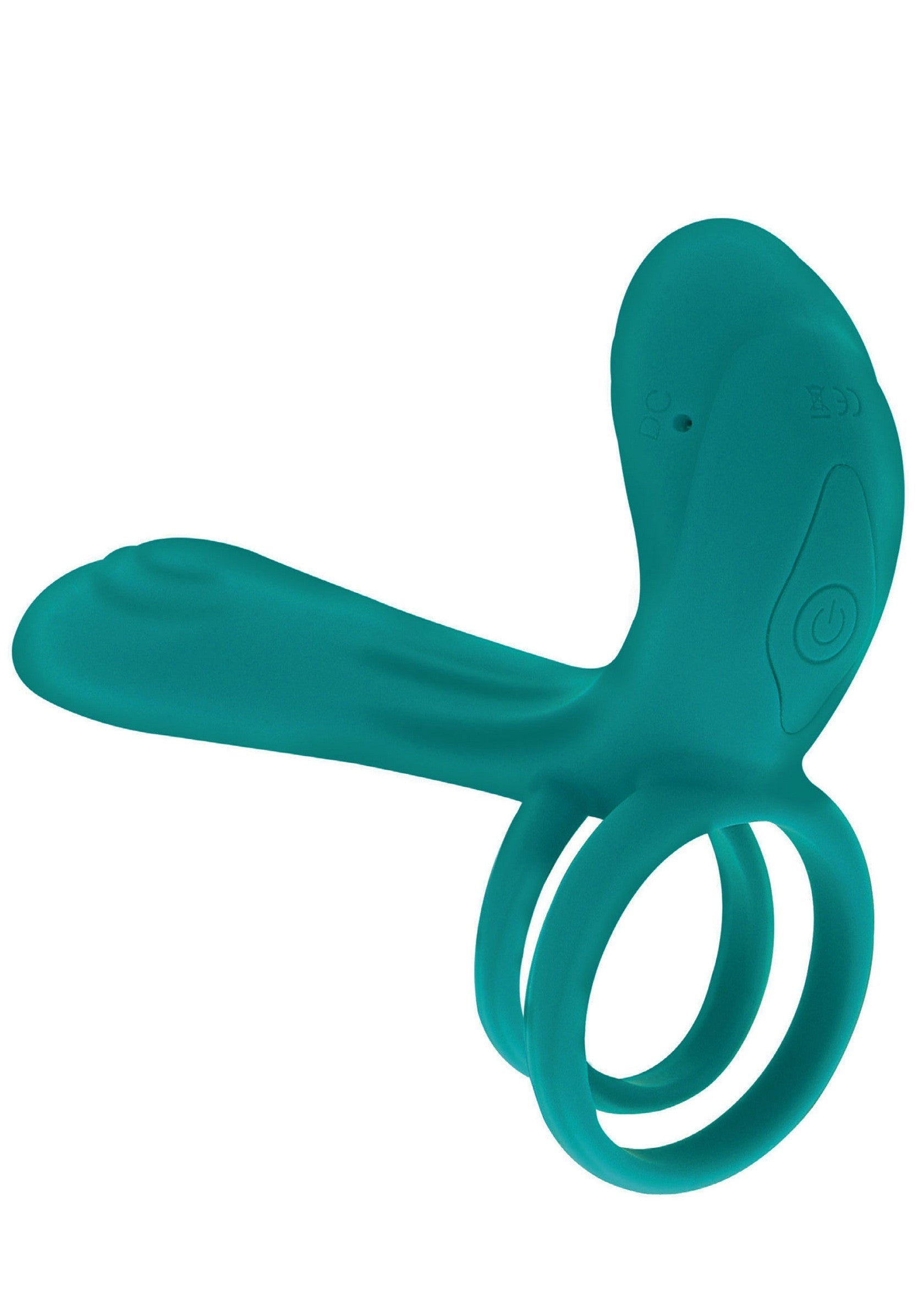 Anneau vibrant double turquoise pour le plaisir ultime.; Turkooise dubbele vibrerende ring voor ultiem genot.; Teal double vibrating cock ring for ultimate pleasure.