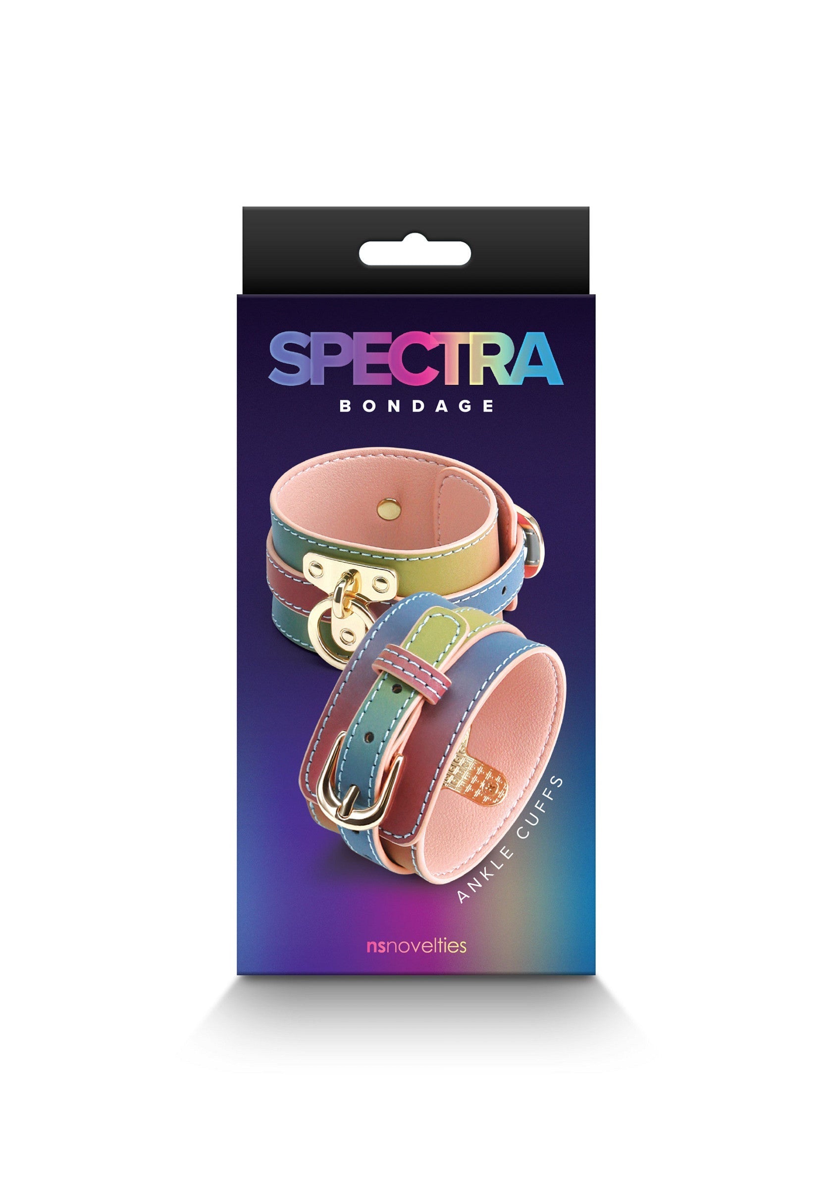 Menottes de cheville Spectra Bondage pour jeux coquins. Accessoire bondage réglable et confortable.; Spectra Bondage enkelboeien voor stout spel. Verstelbare, comfortabele bondage accessoire.; Spectra Bondage ankle cuffs for kinky play. Adjustable, comfortable bondage accessory.