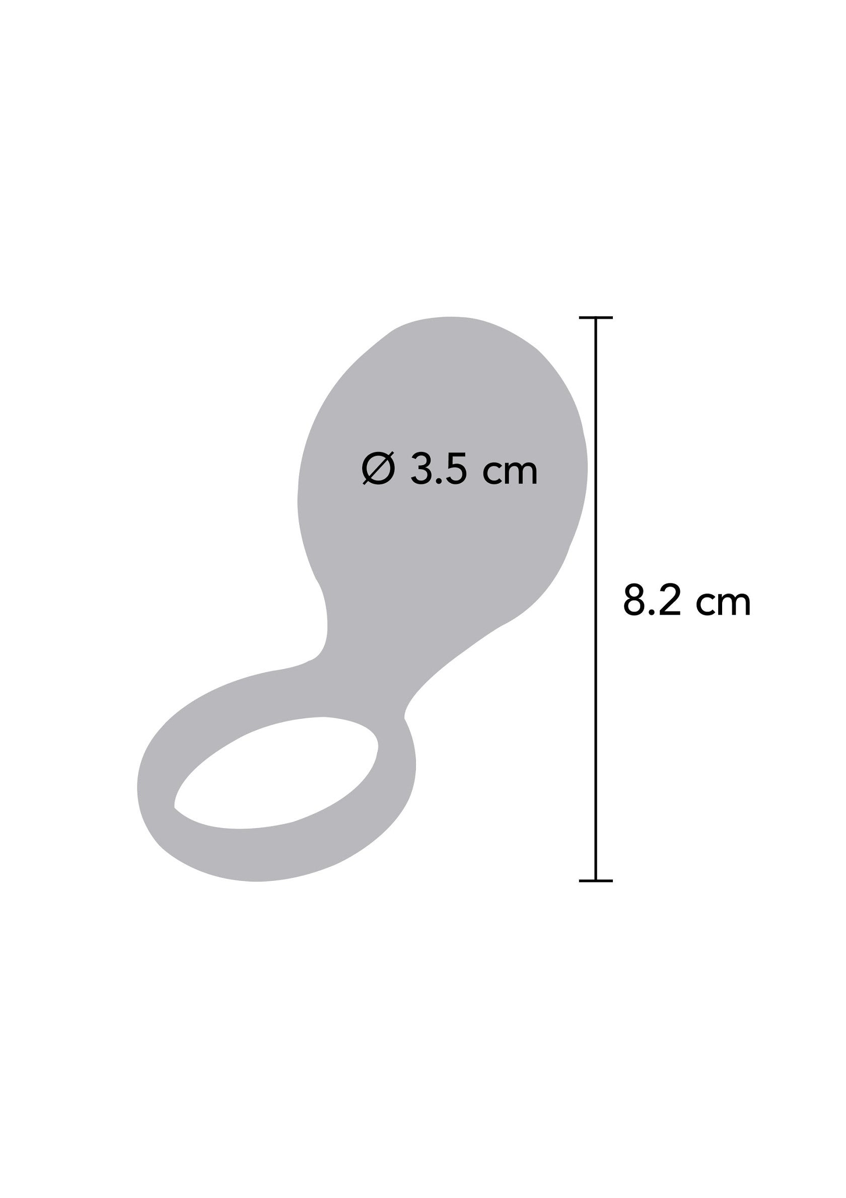 Anneau vibrant avec tête de stimulation, dimensions sur l'image : 3.5 cm, 8.2 cm; Vibrerende ring met stimulatiekop, afmetingen op de afbeelding: 3.5 cm, 8.2 cm; Vibrating ring with stimulation head, dimensions on the image: 3.5 cm, 8.2 cm