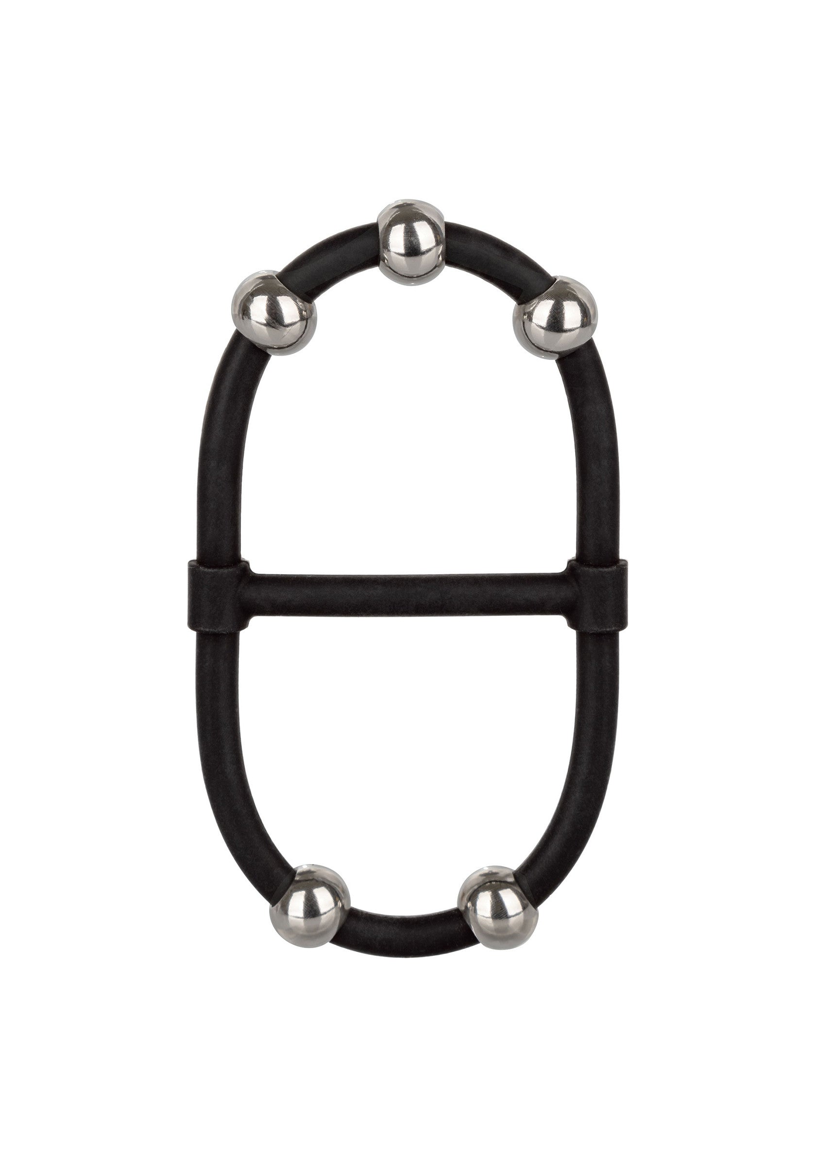 Pince à cheveux ovale noire avec perles métalliques argentées.; Zwarte ovale haarclip met zilverkleurige metalen kralen.; Black oval hair clip with silver-tone metal beads.