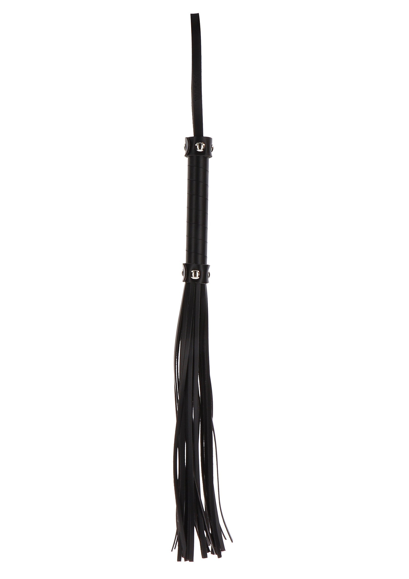 Cravache noire élégante pour des jeux sensuels. Découvrez notre collection d'accessoires pour adultes.; Elegante zwarte zweep voor sensuele spelletjes. Ontdek onze collectie volwassen accessoires.; Elegant black flogger for sensual games. Discover our collection of adult accessories.