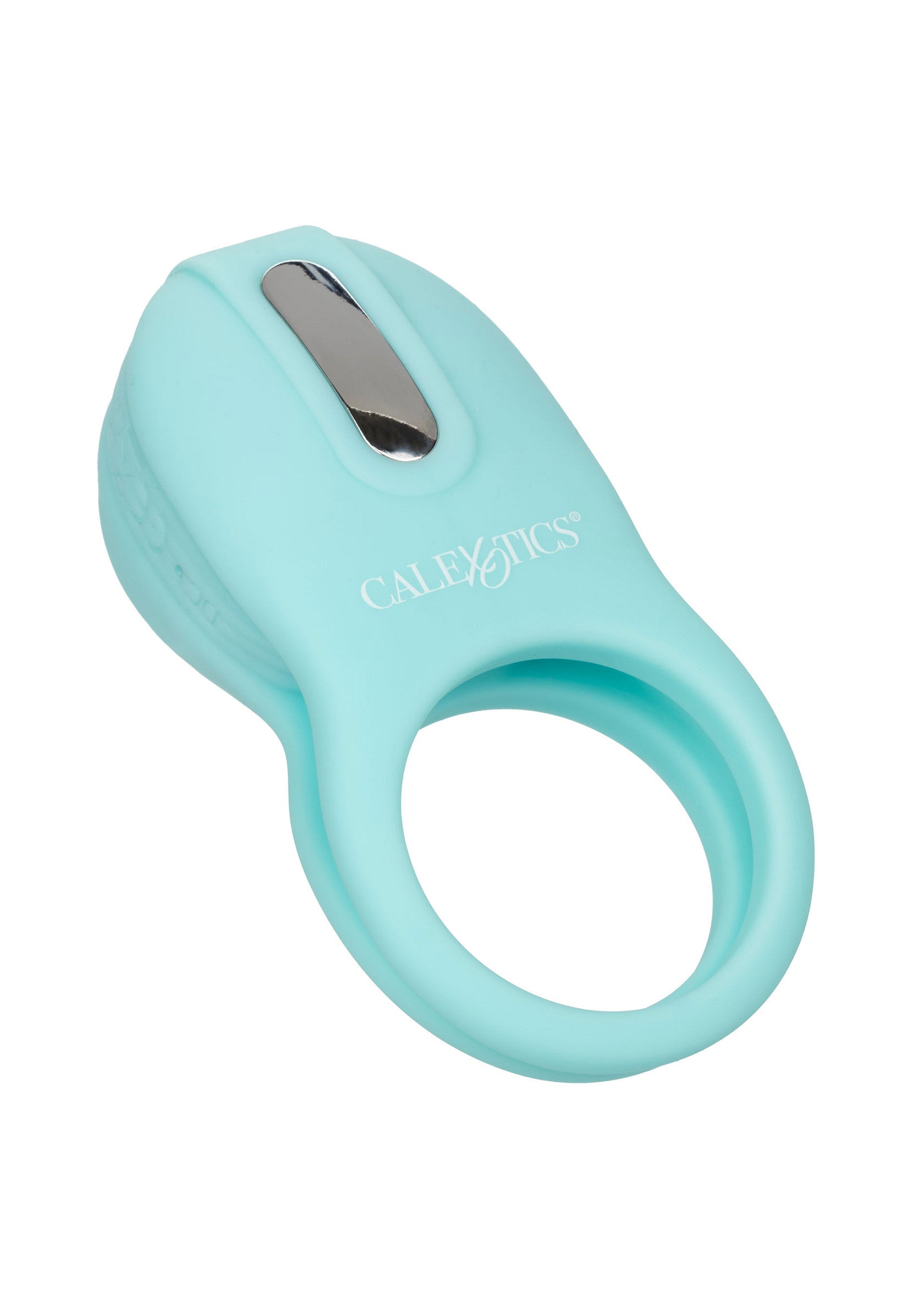 Anneau pénien vibrant Calexotics turquoise pour des sensations intenses et un plaisir prolongé.; Calexotics turquoise vibrerende penisring voor intense sensaties en langdurig plezier.; Turquoise Calexotics vibrating cock ring for intense sensations and prolonged pleasure.