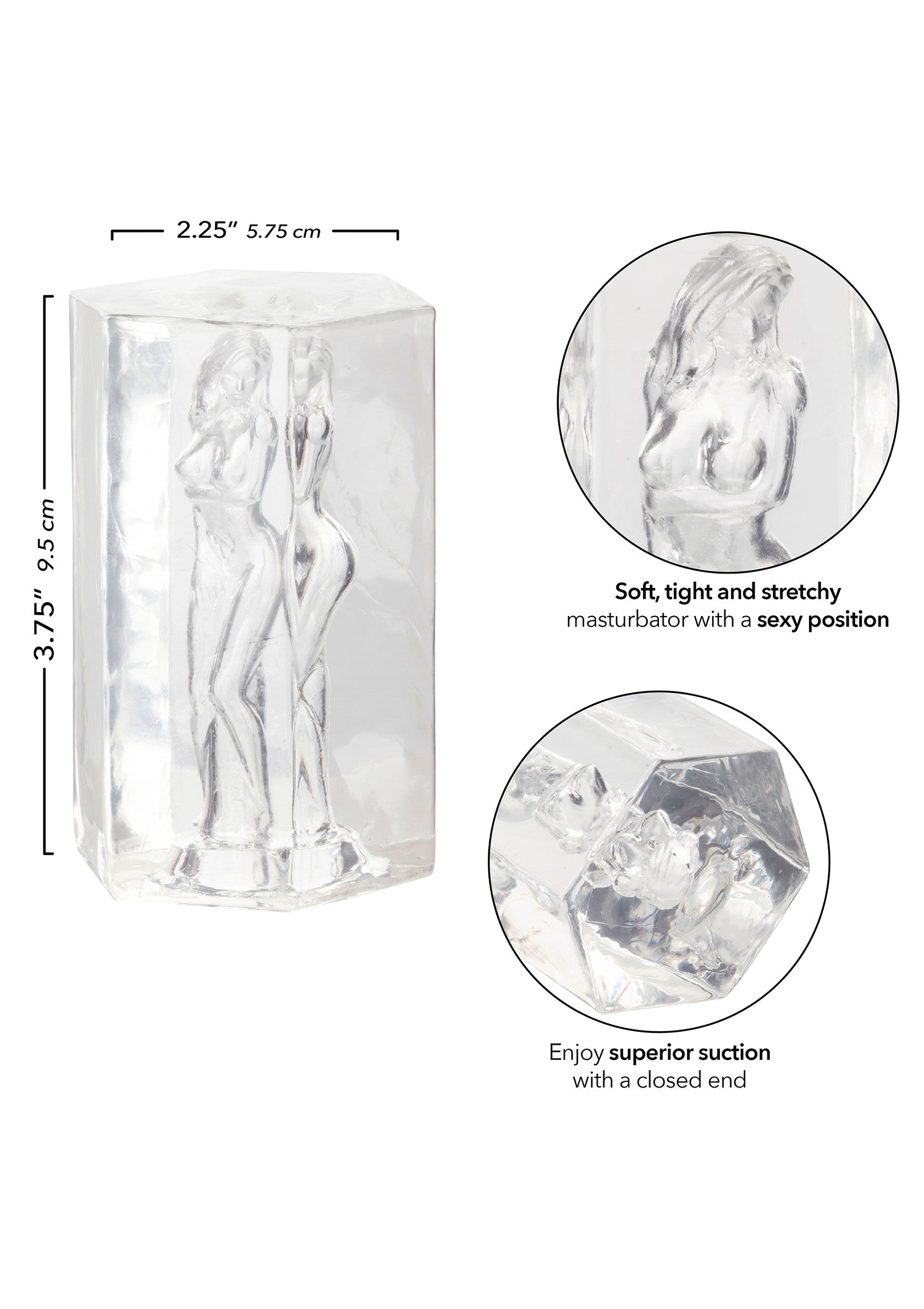 Masturbateur transparent avec aspiration supérieure et position sexy.; Transparante masturbator met superieure zuigkracht en sexy positie.; Clear masturbator with superior suction and a sexy position.