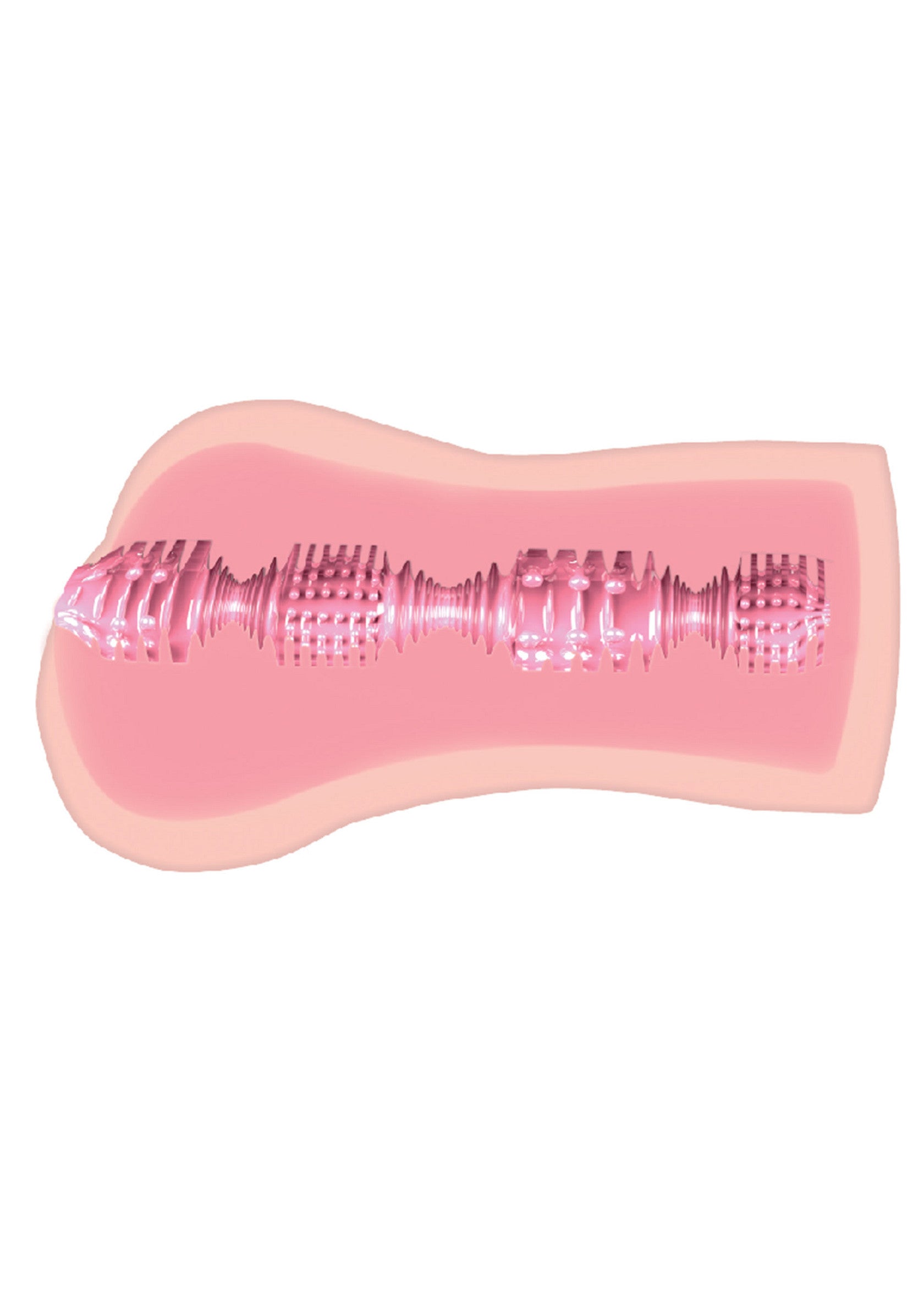 Manchon de plaisir rose avec des textures internes variées pour une sensation intense et personnalisée.; Roze genotsmouw met verschillende interne texturen voor een intense en persoonlijke sensatie.; Pink pleasure sleeve with varied internal textures for an intense and personalized sensation.