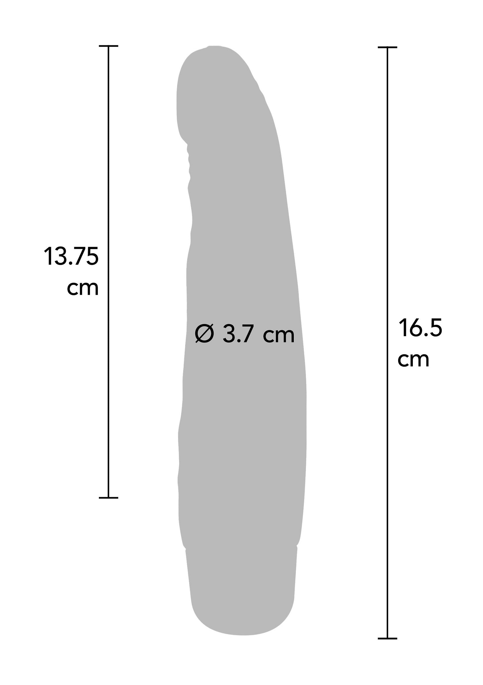 Dimensions du sextoy : longueur 16.5cm, insertion 13.75cm, diamètre 3.7cm. Mesures détaillées pour un choix éclairé.; Afmetingen seksspeeltje: 16.5cm lengte, 13.75cm inbrenglengte, 3.7cm diameter. Gedetailleerde maten voor een bewuste keuze.; Sex toy dimensions: 16.5cm length, 13.75cm insertable length, 3.7cm diameter. Detailed measurements for informed choice.