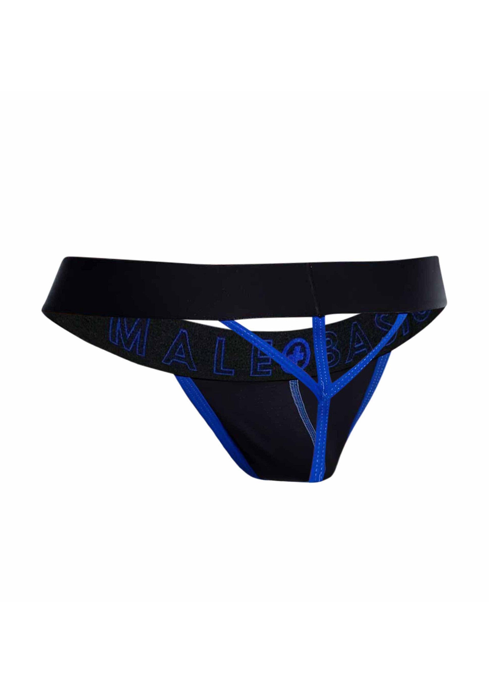 Slip pour homme noir avec détails bleus. Confortable et sexy.; Zwarte herenstring met blauwe details. Comfortabel en sexy.; Black men's jockstrap with blue details. Comfortable and sexy.