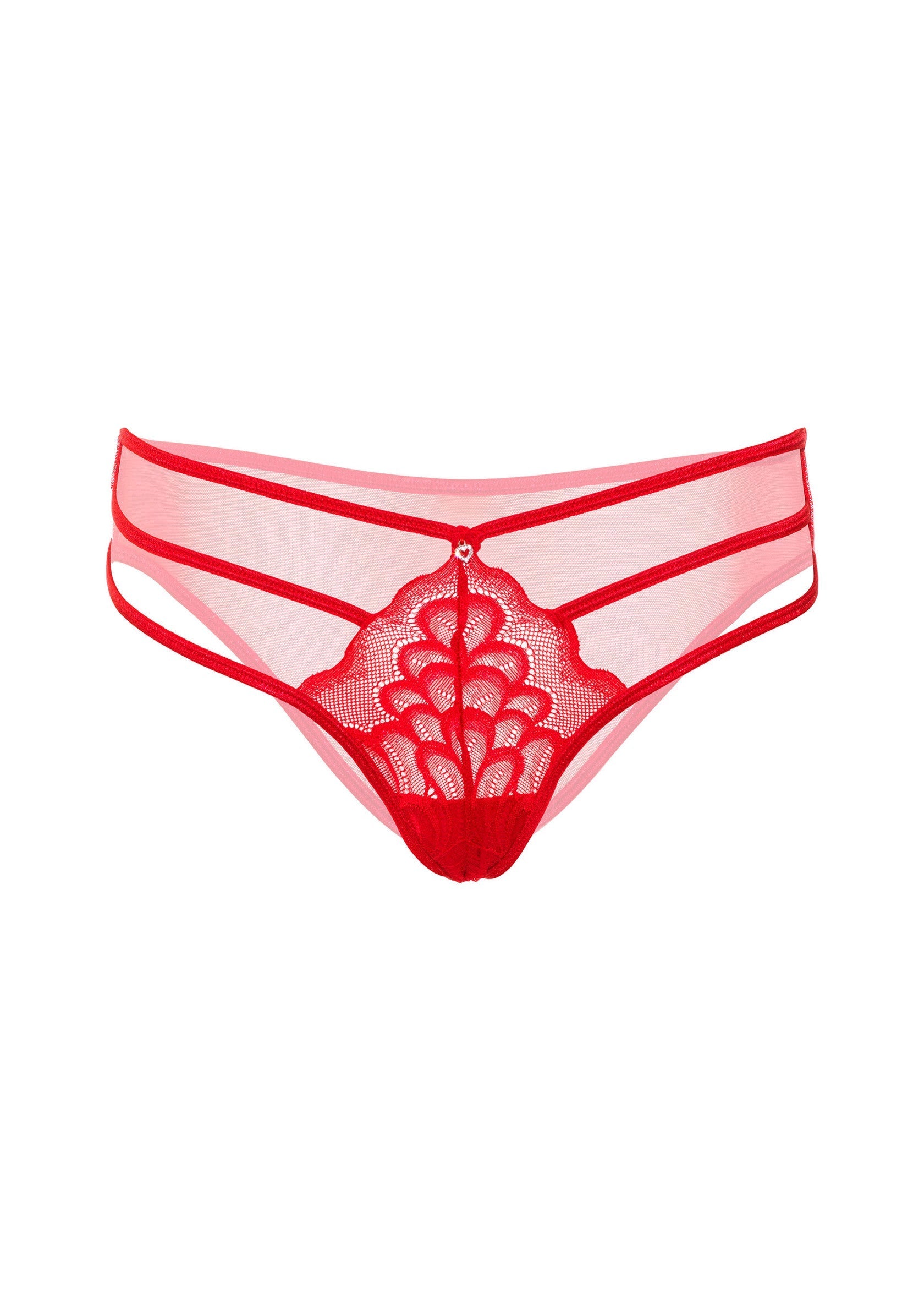 Culotte rouge en dentelle délicate et tulle fin. Élégante et séduisante.; Rode slip van delicaat kant en fijne tule. Elegant en verleidelijk.; Red panty in delicate lace and fine tulle. Elegant and seductive.