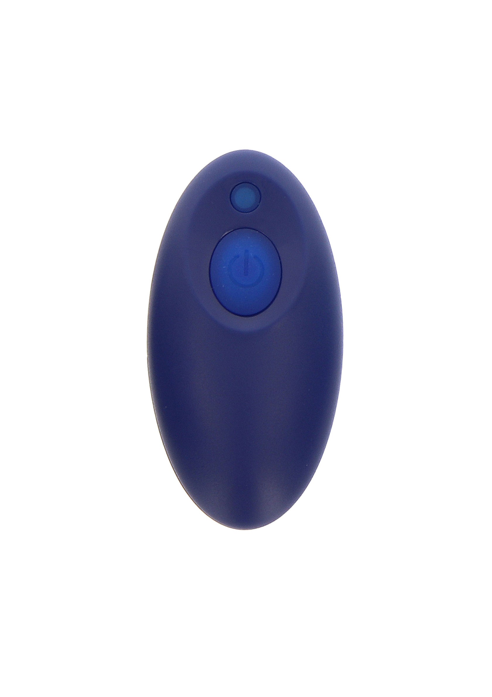 Télécommande ovale bleue avec bouton d'alimentation. Contrôlez vos appareils facilement. ; Blauwe ovale afstandsbediening met aan/uit-knop. Bedien uw apparaten eenvoudig. ; Blue oval remote control with power button. Control your devices easily.