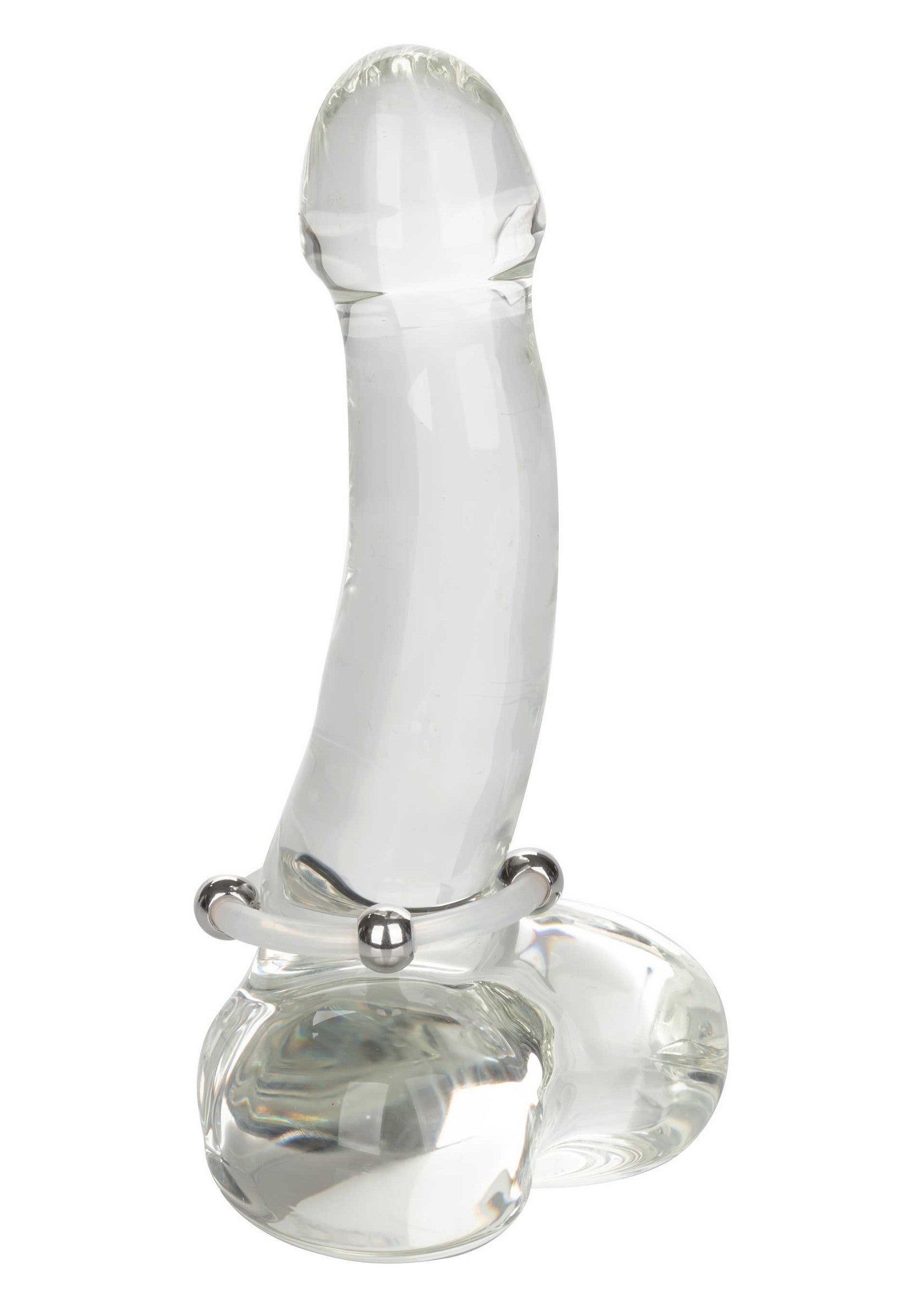 Gode en verre transparent pour des plaisirs intenses. Design élégant avec deux boules réalistes.; Transparante glazen dildo voor intens plezier. Elegant ontwerp met twee realistische ballen.; Clear glass dildo for intense pleasure. Elegant design with two realistic balls.
