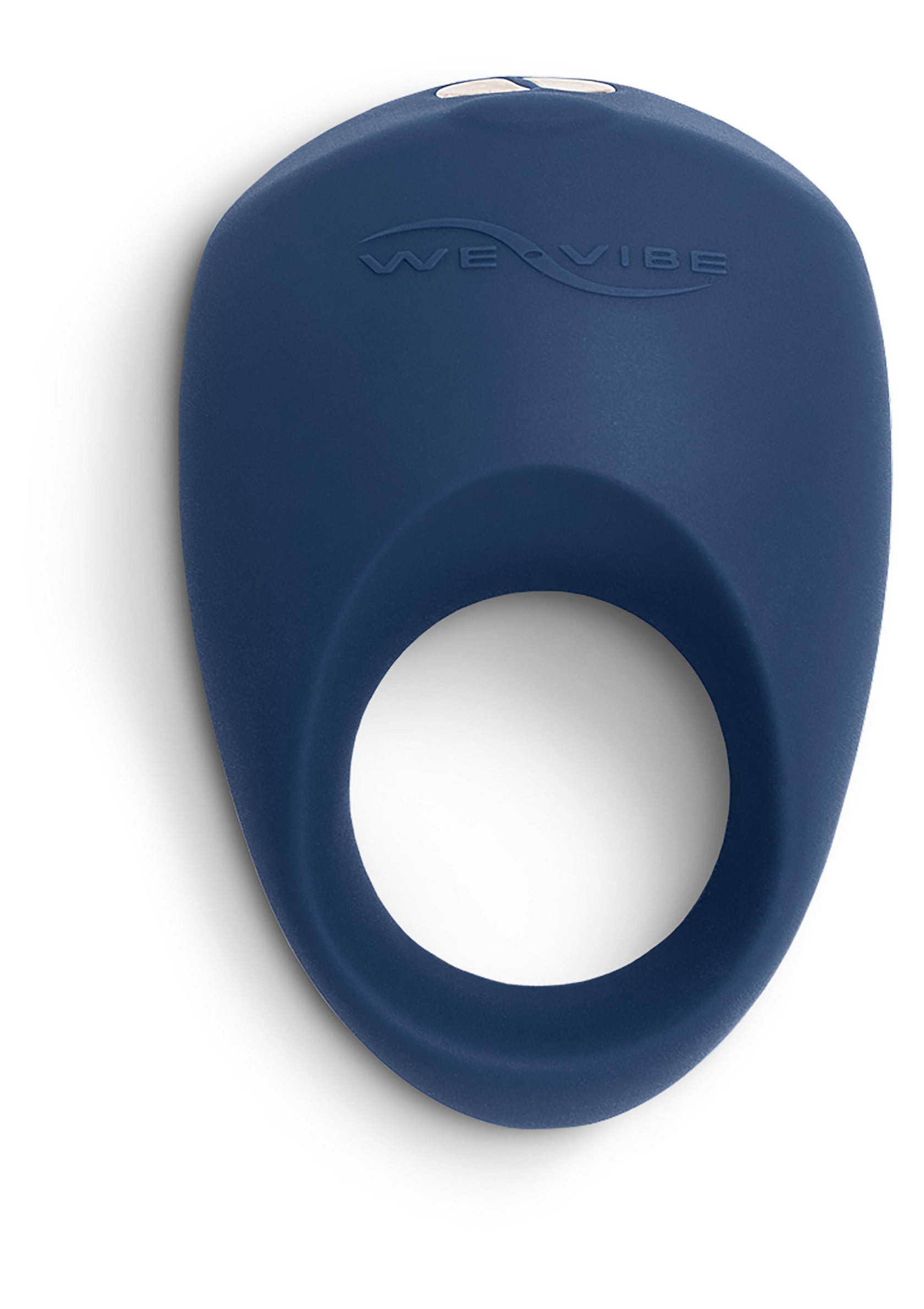 Image d'un anneau vibrant We-Vibe Tango X en silicone bleu marine pour homme, idéal pour améliorer les performances et le plaisir.; Afbeelding van een marineblauwe We-Vibe Tango X vibrerende penisring van siliconen voor mannen, ideaal voor het verbeteren van prestaties en plezier.; Image of a navy blue We-Vibe Tango X silicone vibrating cock ring for men, ideal for enhancing performance and pleasure.