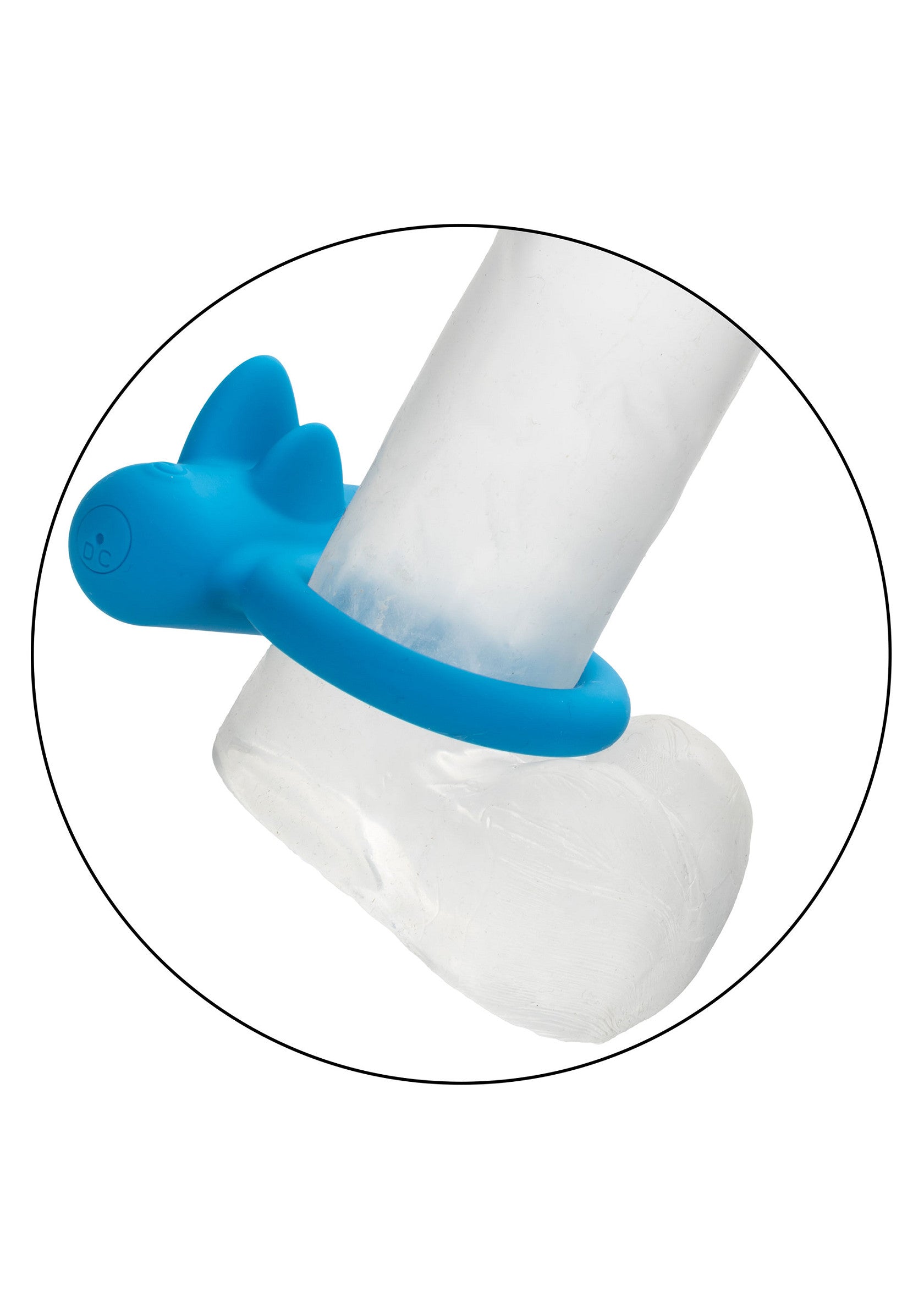 Anneau pénien bleu en forme de dinosaure pour plus de plaisir.; Blauwe penisring in de vorm van een dinosaurus voor meer plezier.; Blue dinosaur-shaped cock ring for added pleasure.