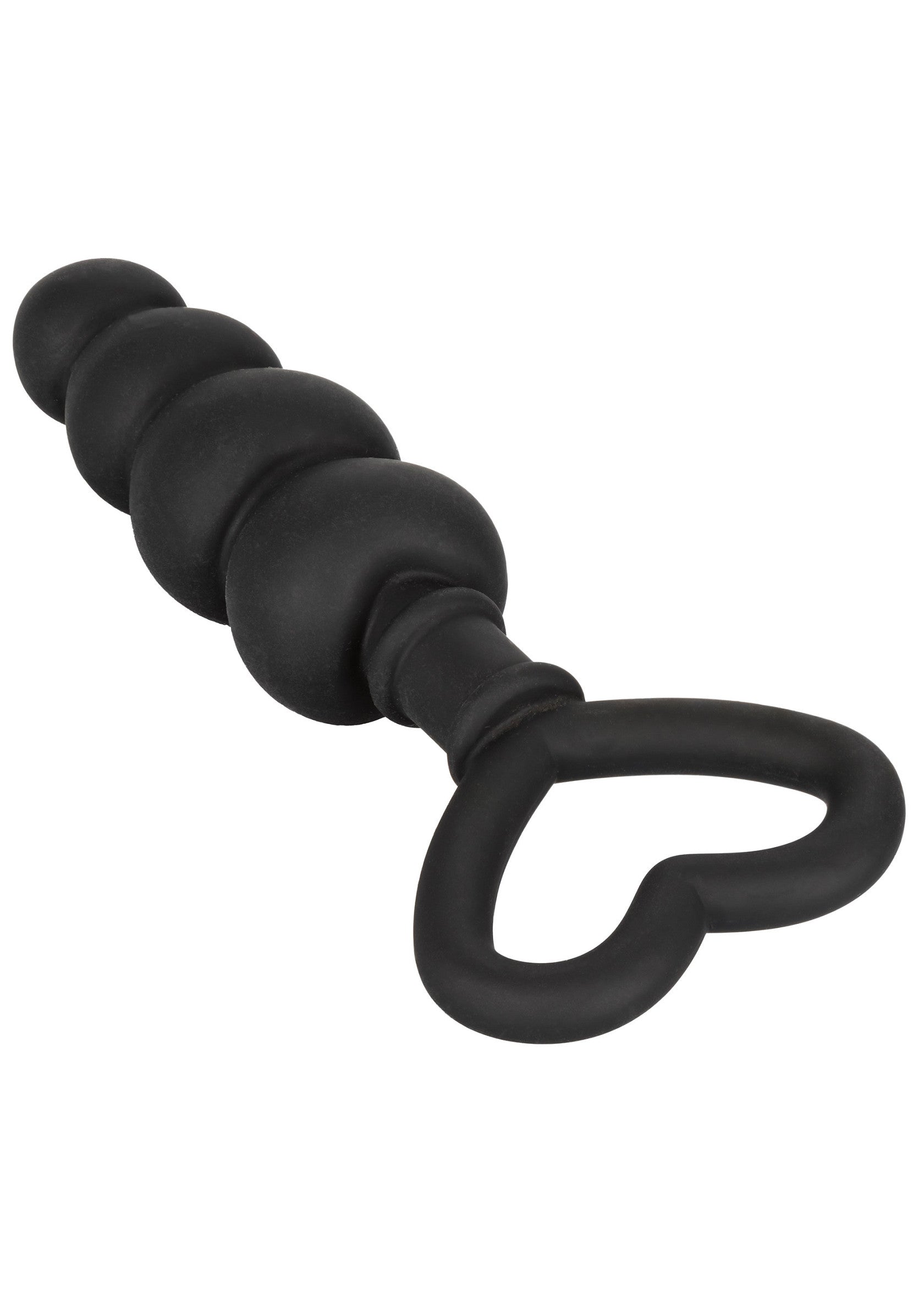 Plug anal noir avec anneau en forme de coeur pour un jeu érotique intense.; Zwarte anale plug met hartvormige ring voor intense erotische spelletjes.; Black anal plug with heart-shaped ring for intense erotic play.