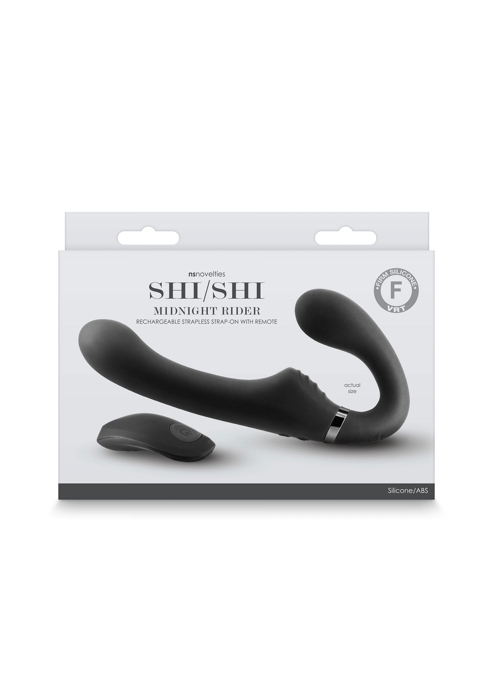 Shi/Shi Midnight Rider : un strap-on sans bretelles rechargeable avec télécommande pour un plaisir mains libres.; Shi/Shi Midnight Rider: Oplaadbare strapless strap-on met afstandsbediening voor handsfree plezier.; Shi/Shi Midnight Rider: Rechargeable strapless strap-on with remote for hands-free fun.