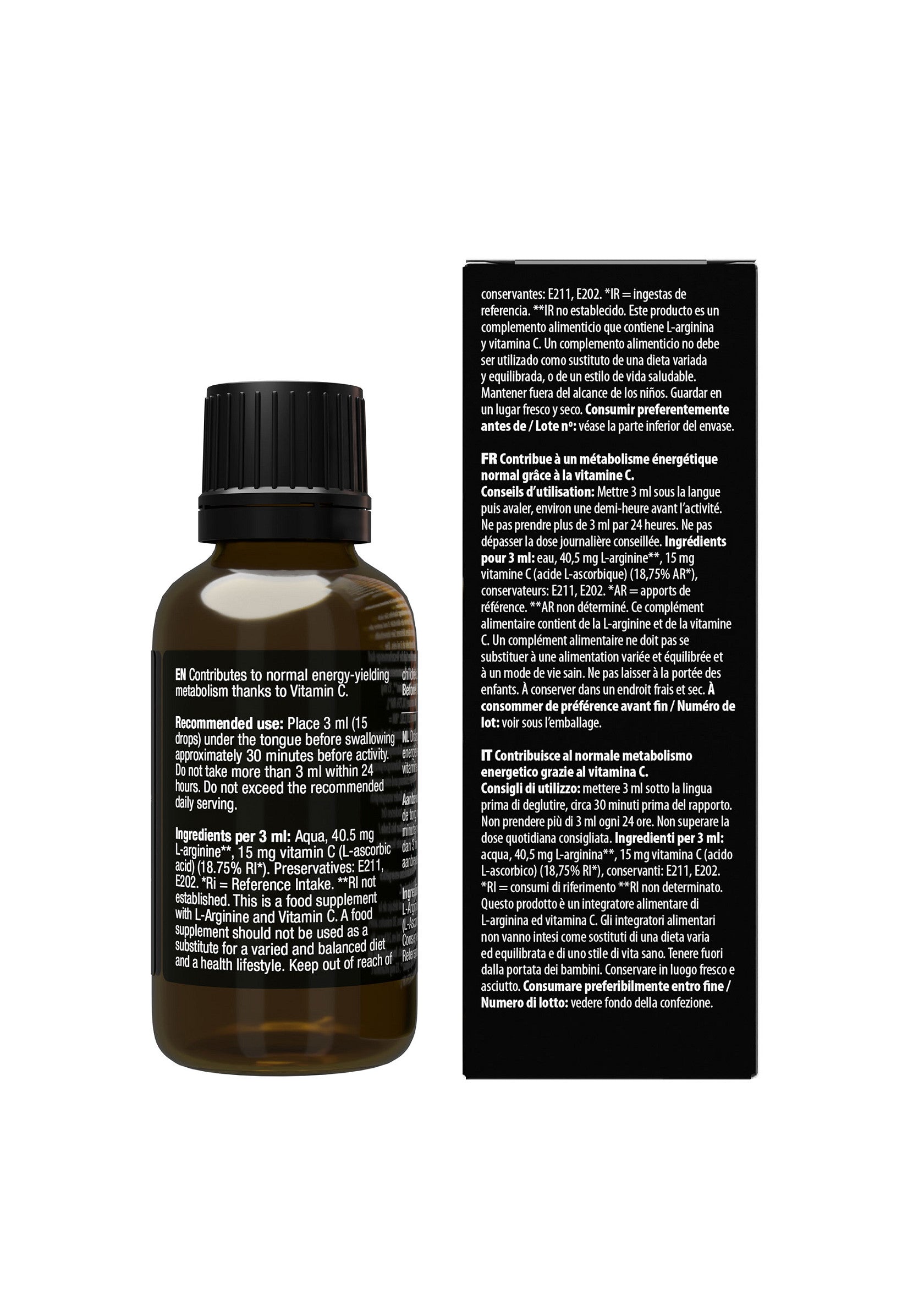 Complément alimentaire à la vitamine C. Contribue à un métabolisme énergétique normal.; Vitamine C supplement. Draagt bij tot een normaal energiemetabolisme.; Vitamin C supplement. Contributes to normal energy-yielding metabolism.