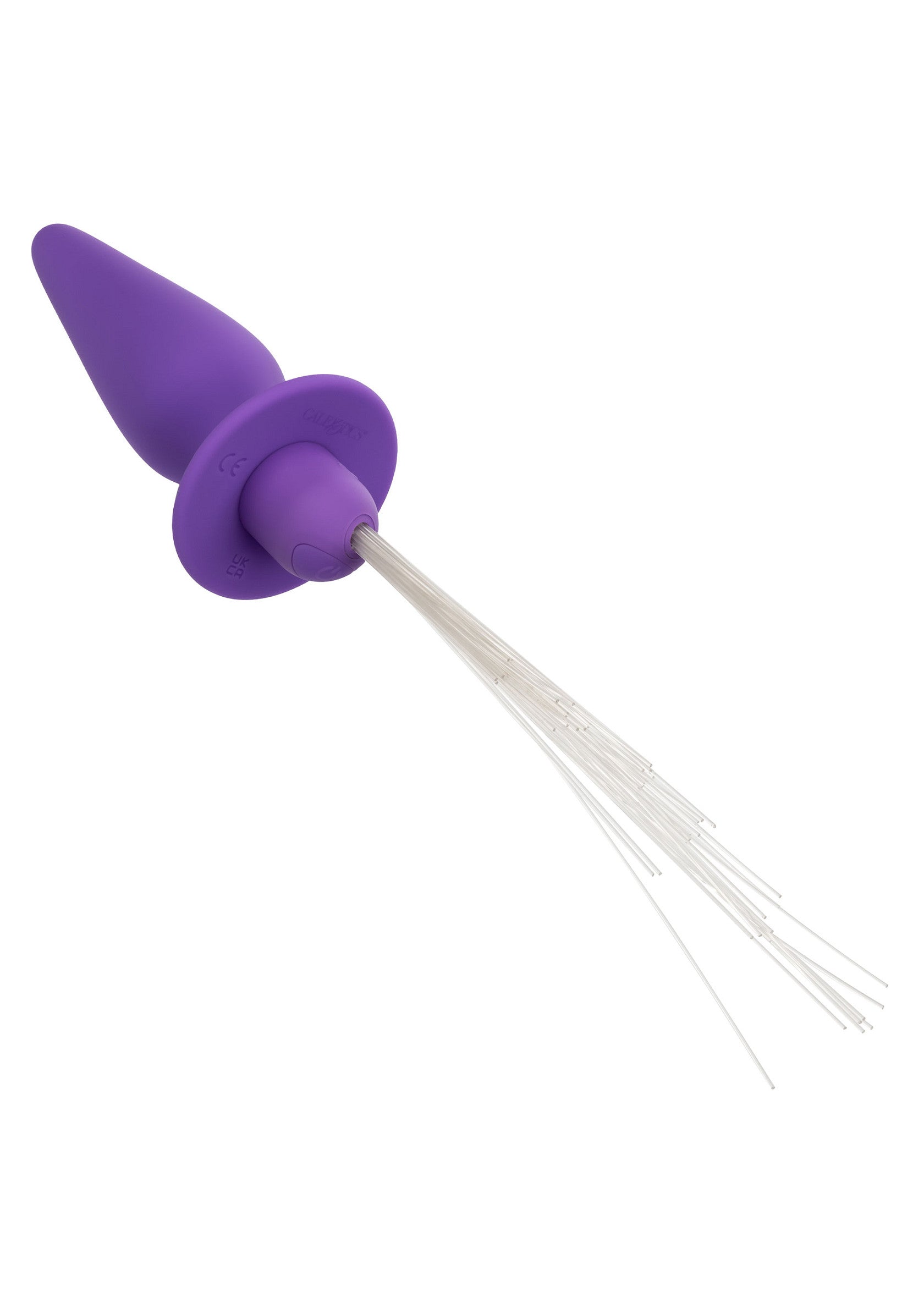 Plug anal violet avec fibres optiques blanches pour une stimulation sensorielle unique.; Paarse anale plug met witte optische vezels voor een unieke zintuiglijke stimulatie.; Purple butt plug with white optic fibers for unique sensory stimulation.