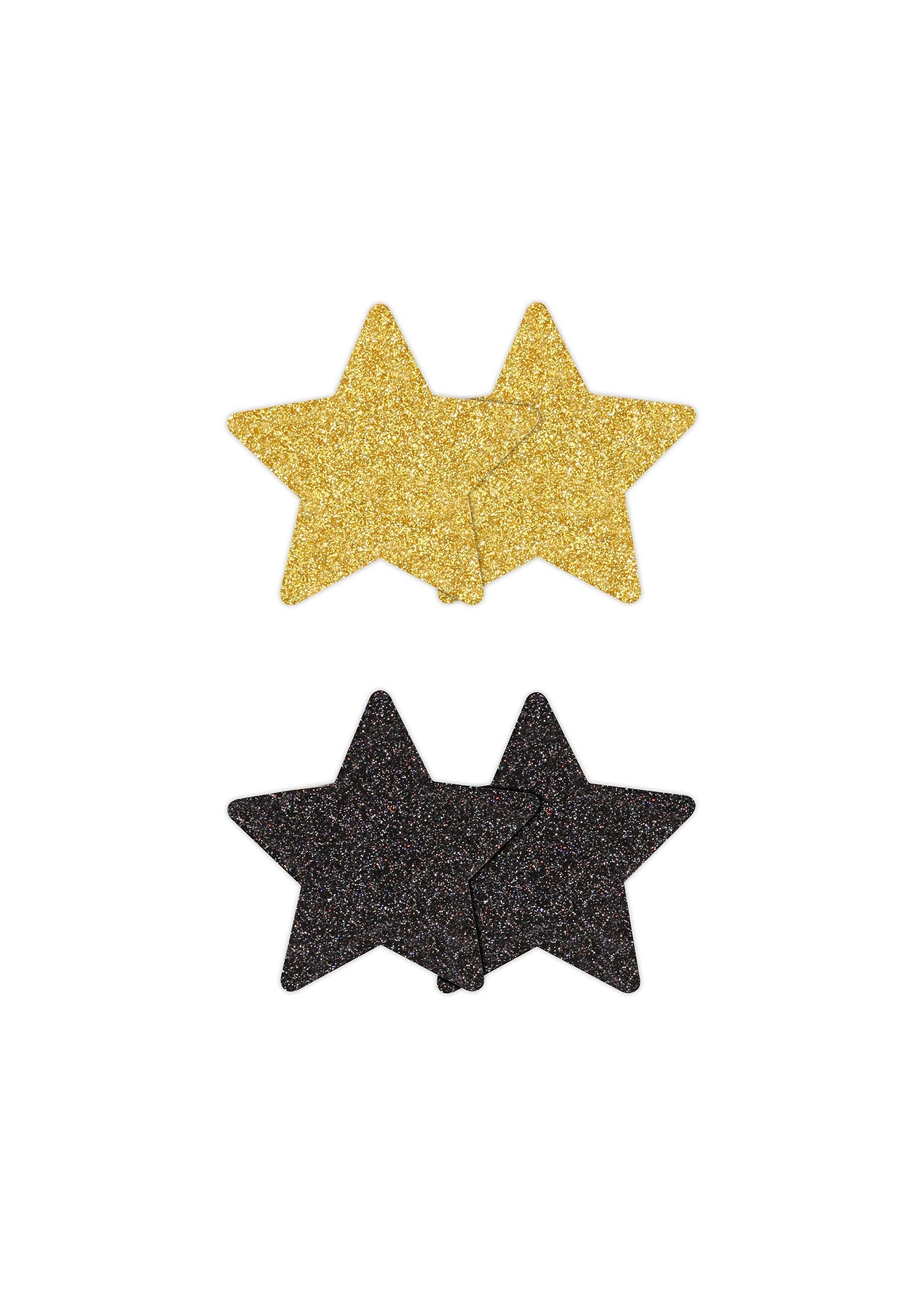 Paillettes étoiles dorées et noires pour décorations festives.; Gouden en zwarte glitter sterren voor feestelijke decoraties.; Gold and black glitter stars for festive decorations.