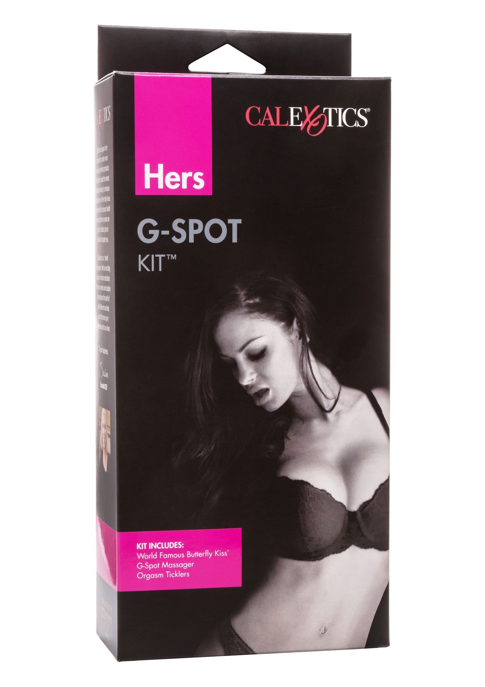 Kit G-Spot CalExotics pour elle, pour une exploration intime et sensuelle. Inclut masseur et tickler orgasmique.; CalExotics G-Spot Kit voor haar, voor intieme en sensuele verkenning. Inclusief massageapparaat en orgasme tickler.; CalExotics Hers G-Spot Kit for intimate & sensual exploration. Includes massager & orgasm tickler. 