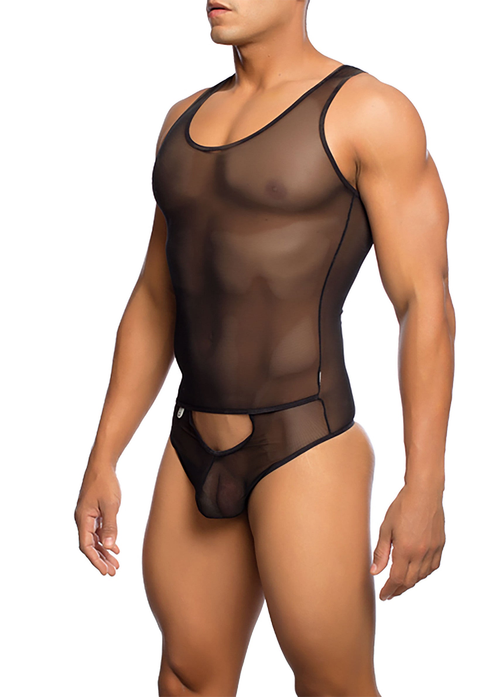 Body en maille noir pour homme. Lingerie sexy et audacieuse. Confortable et respirant.; Zwart mesh herenbodysuit. Sexy, gewaagde lingerie. Comfortabel en ademend.; Black mesh men's bodysuit. Sexy, daring lingerie. Comfortable and breathable.
