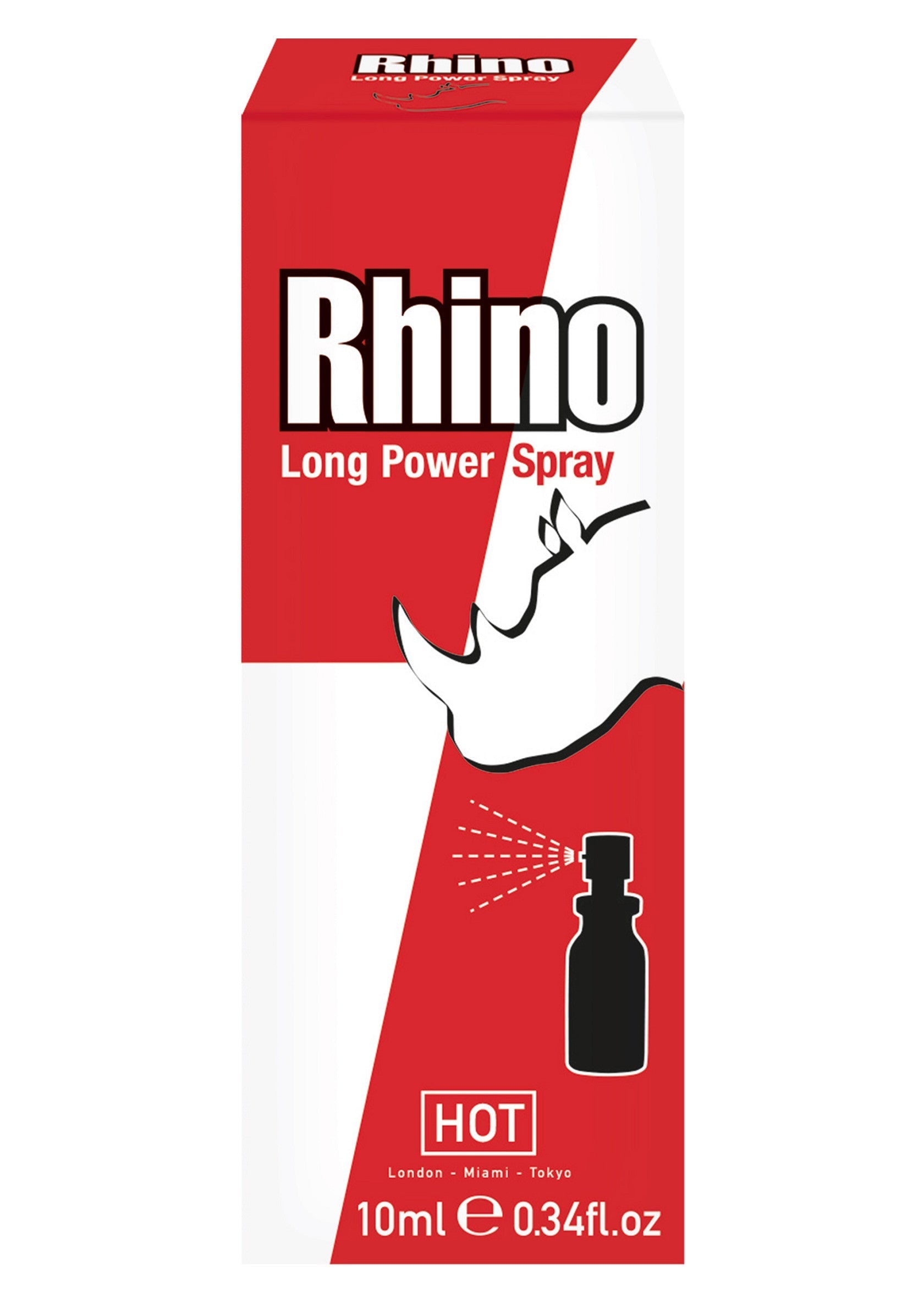 Rhino Long Power Spray 10ml. Spray pour homme pour plus de puissance. HOT. Rhino pour des sensations fortes et durables.; Rhino Long Power Spray 10ml. Spray voor mannen voor meer kracht. HOT. Rhino voor intense en langdurige sensaties.; Rhino Long Power Spray 10ml. Spray for men for extra power. HOT. Rhino for intense and long-lasting sensations.